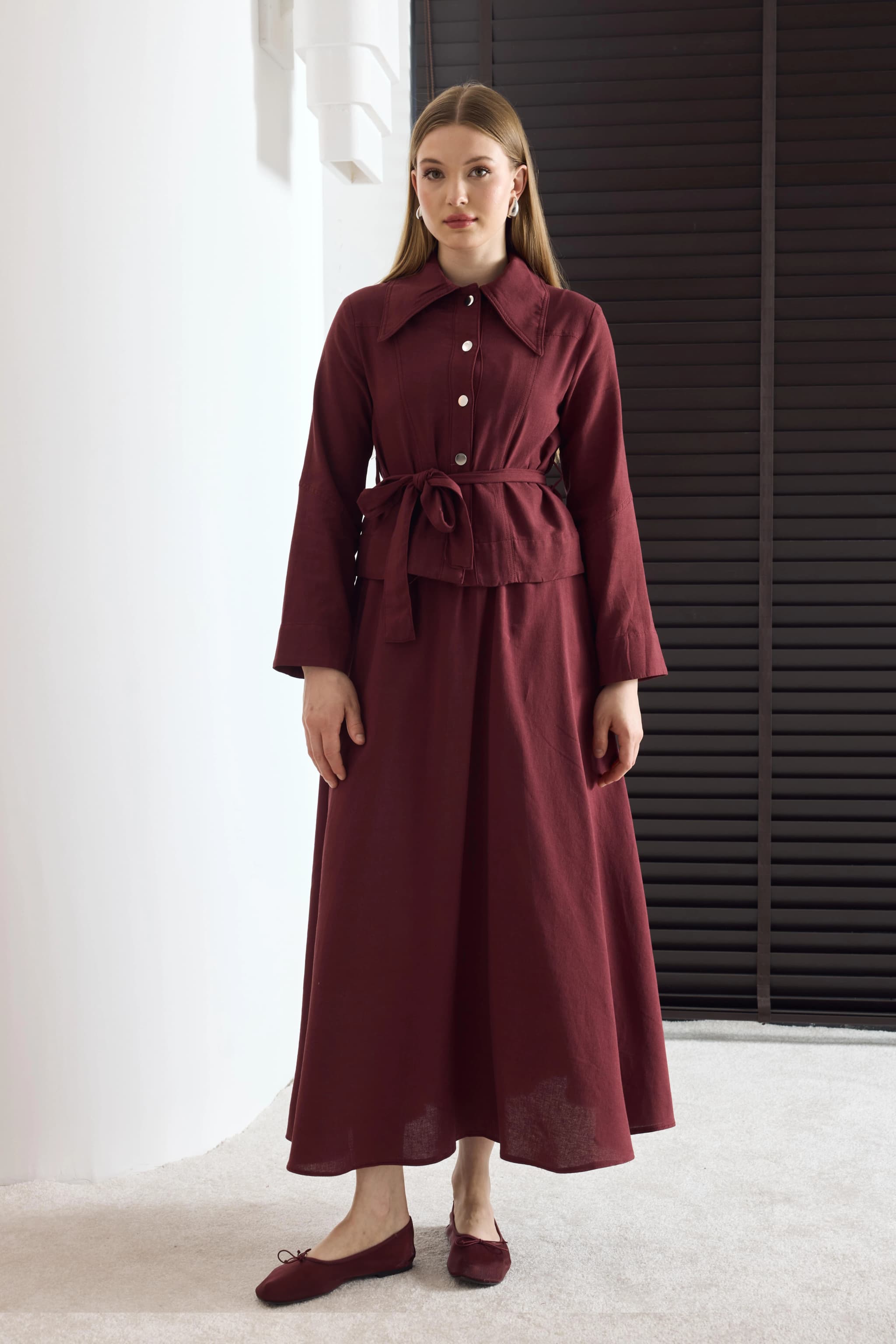 Burgundy Linen Matching Set