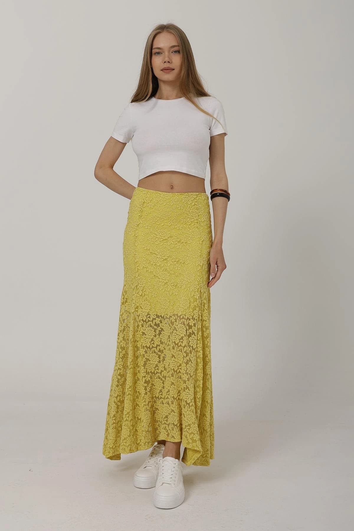 Yellow French Lace Maxi Skirt