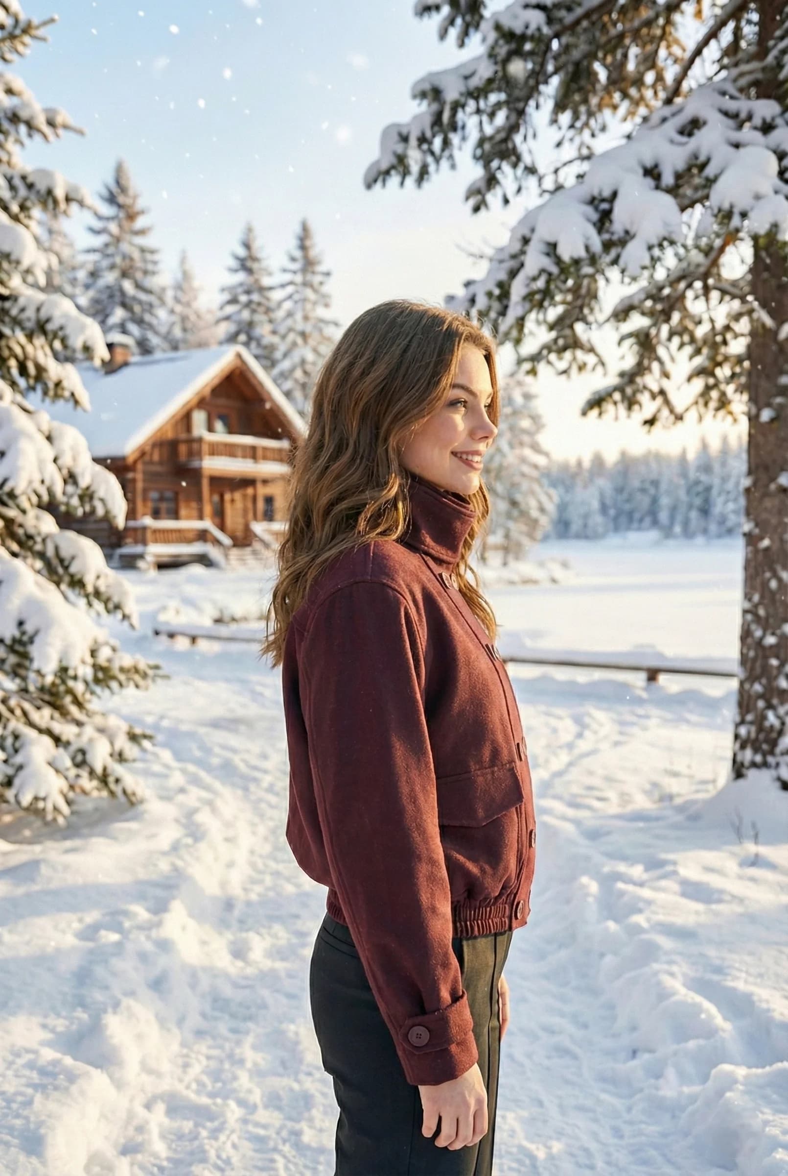 Burgundy Wool Bomber Jacket detailed view 4