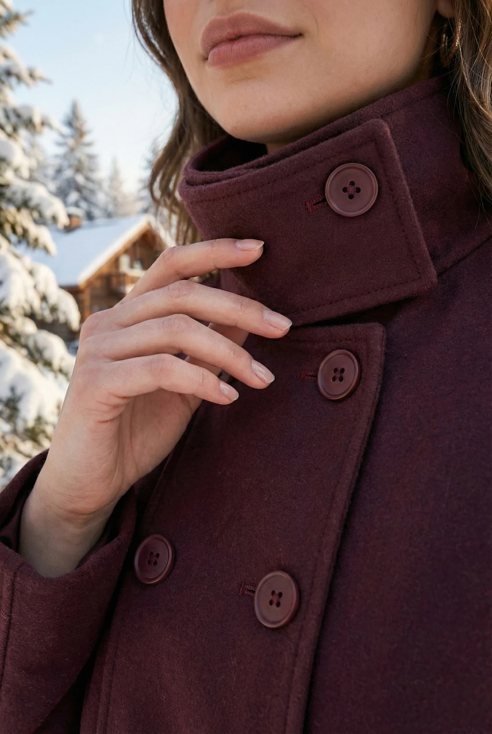Burgundy Wool Bomber Jacket detailed view 2