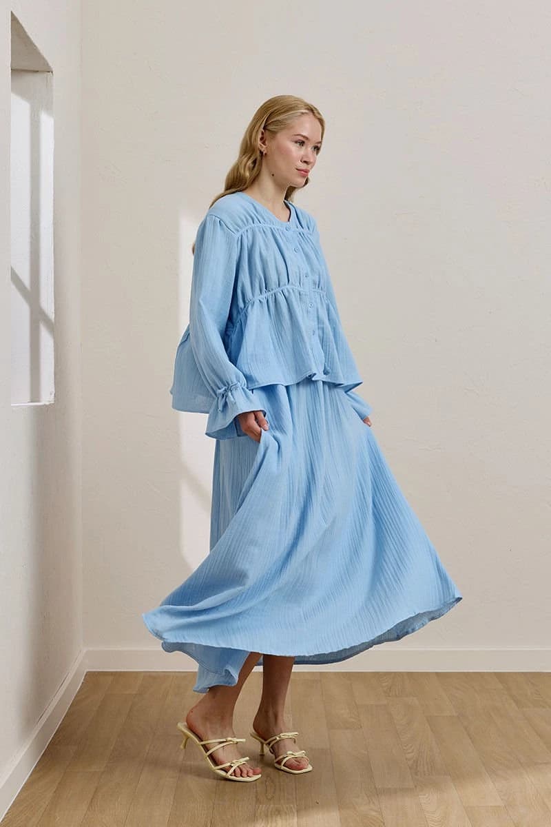 Authentic Blouse and Cotton Ruffle High Waist Balloon Skirt Set detailed view 3