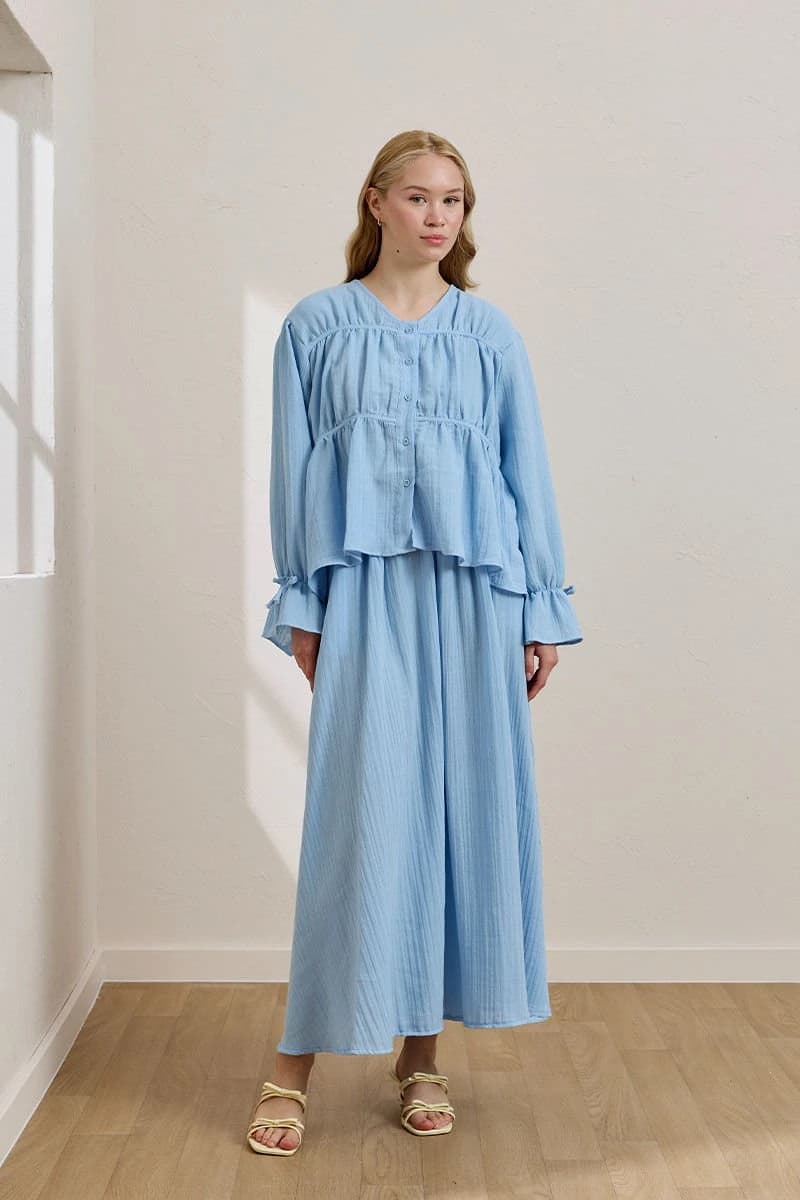 Authentic Blouse and Cotton Ruffle High Waist Balloon Skirt Set