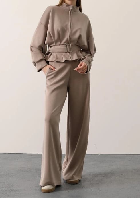 Beige Wide Leg Trousers | Jersey Knit Palazzo Pants | Flowing Drapey Winter Pant