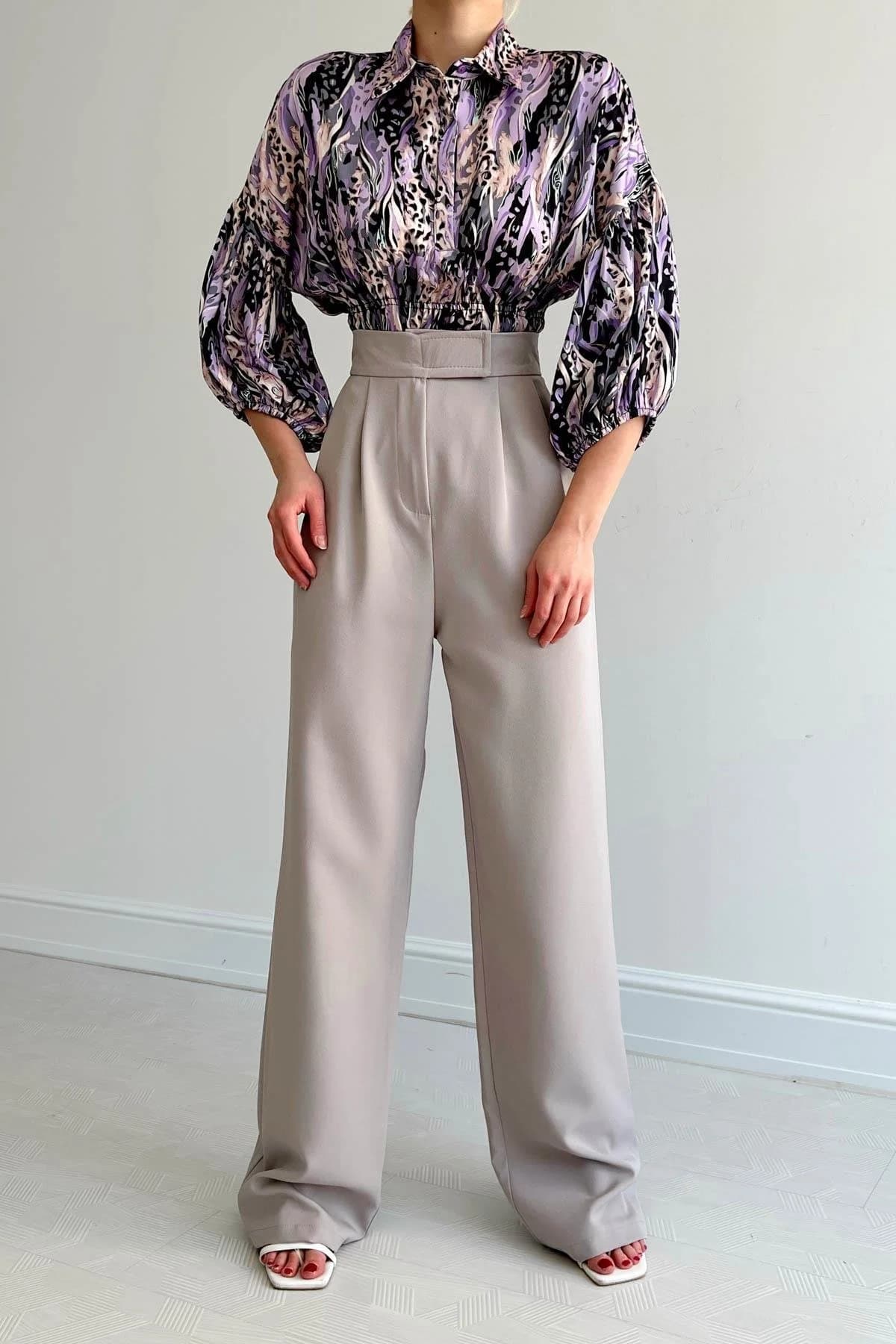 Bishop Sleeve Blouse, Colorful Abstract Brushstroke Print Button Down detailed view 9