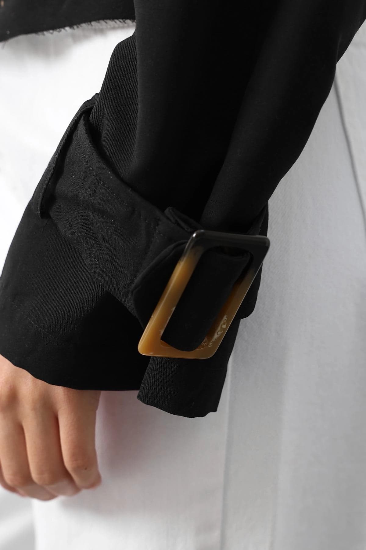 Black Cropped Trench Jacket Womens Short Double Breasted Belted Epaulet Coat Lightweight Spring Fall Outerwear - görsel 3