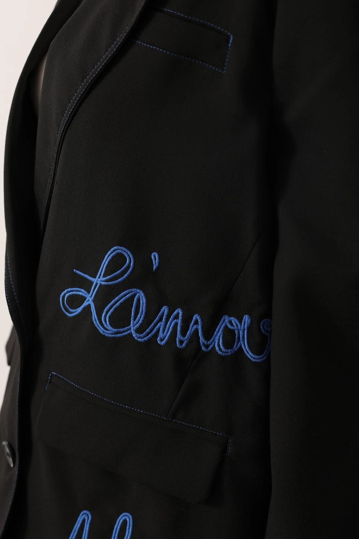 Black Embroidered Blazer Women Oversized Double Breasted Jacket French Text Statement Blazer Boyfriend Fit Designer Coat - görsel 2