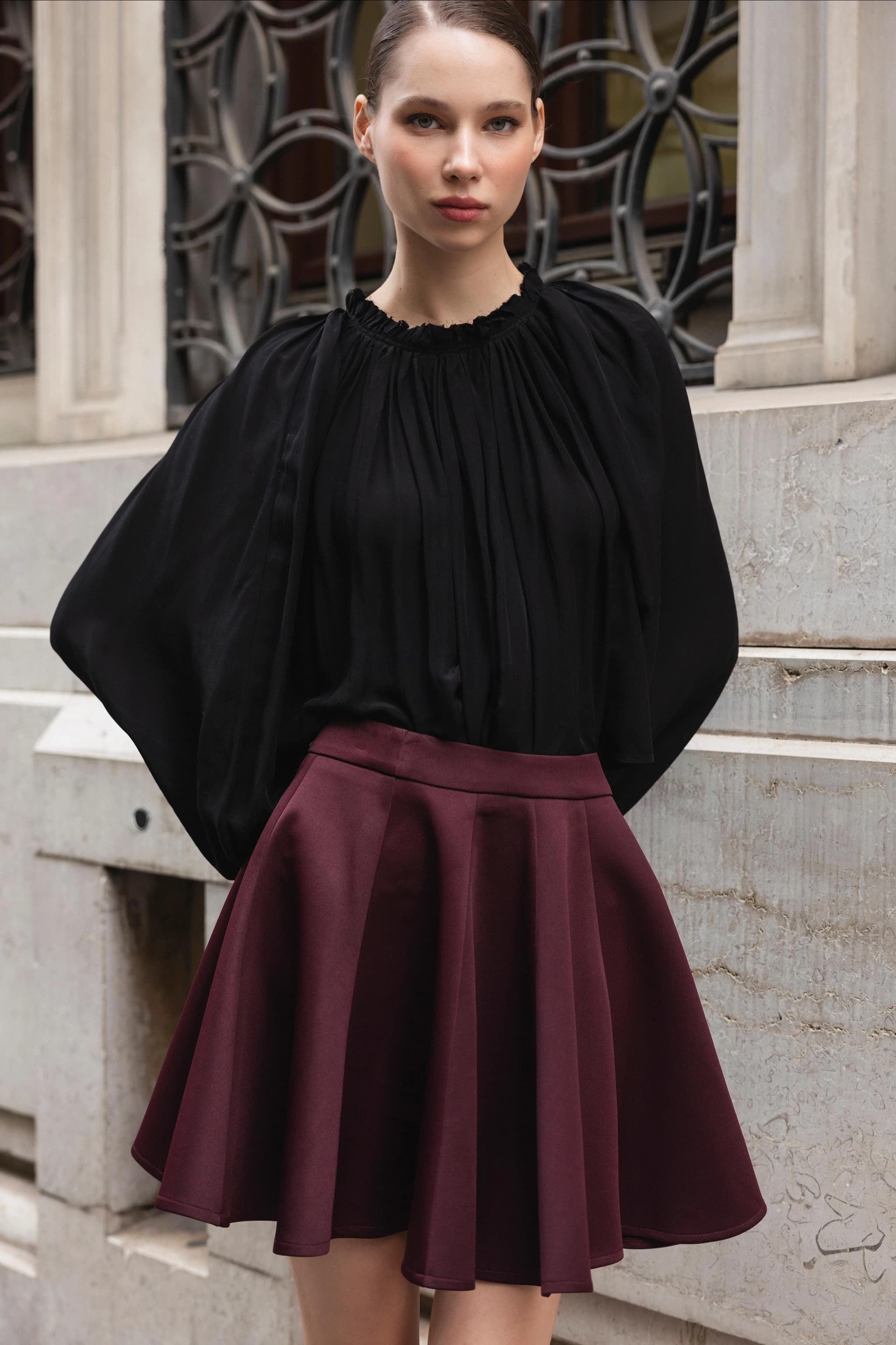 Black Romantic Blouse Long Sleeve Cottagecore Women Vintage Bishop Sleeves Gothic Victorian Style Gathered Neck Top - ana görsel