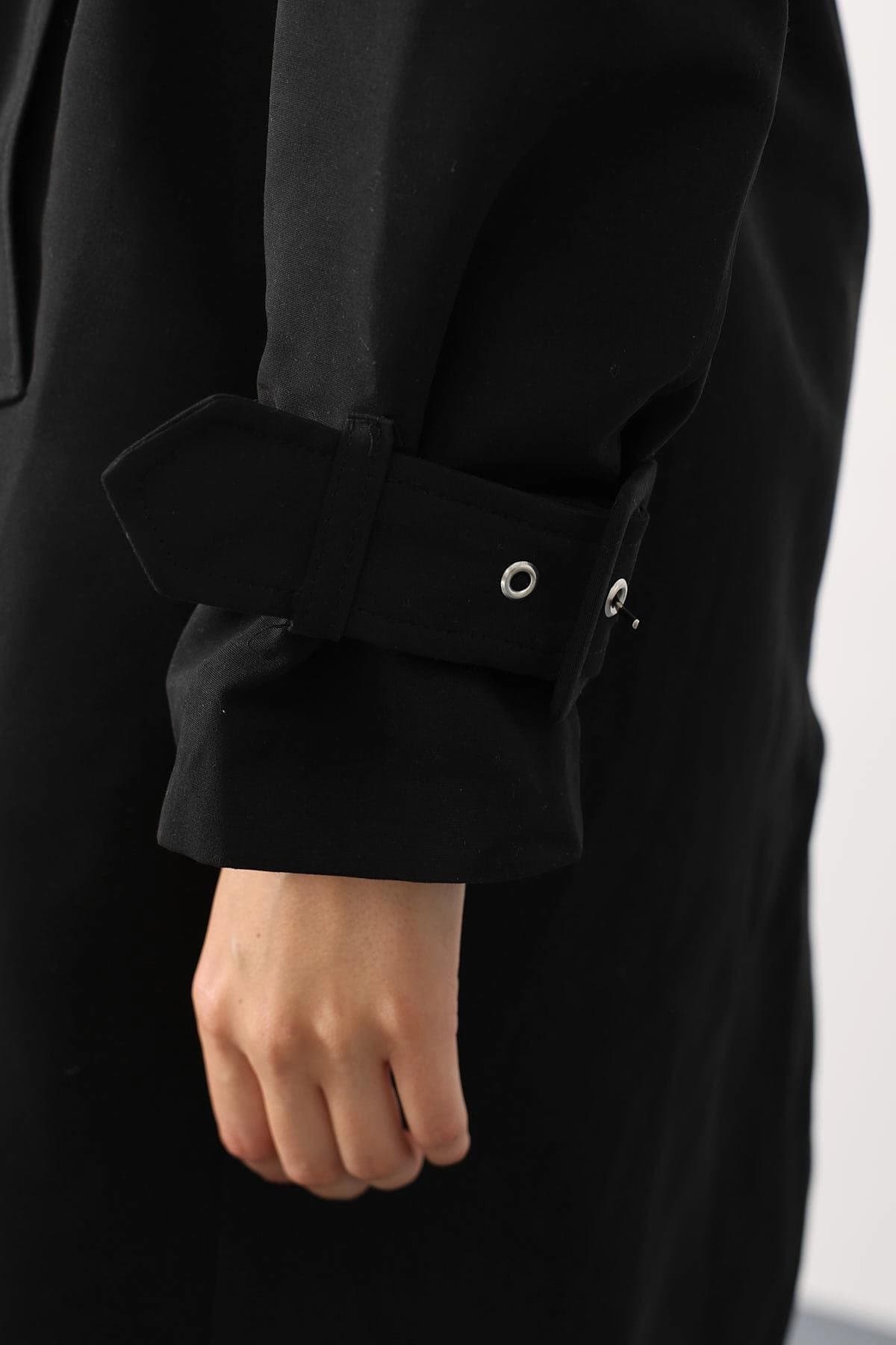 Black Trench Coat Women Double Breasted Long Coat Vintage Style Fashion Outerwear Classic Belted Winter Fall Autumn Duster - görsel 5