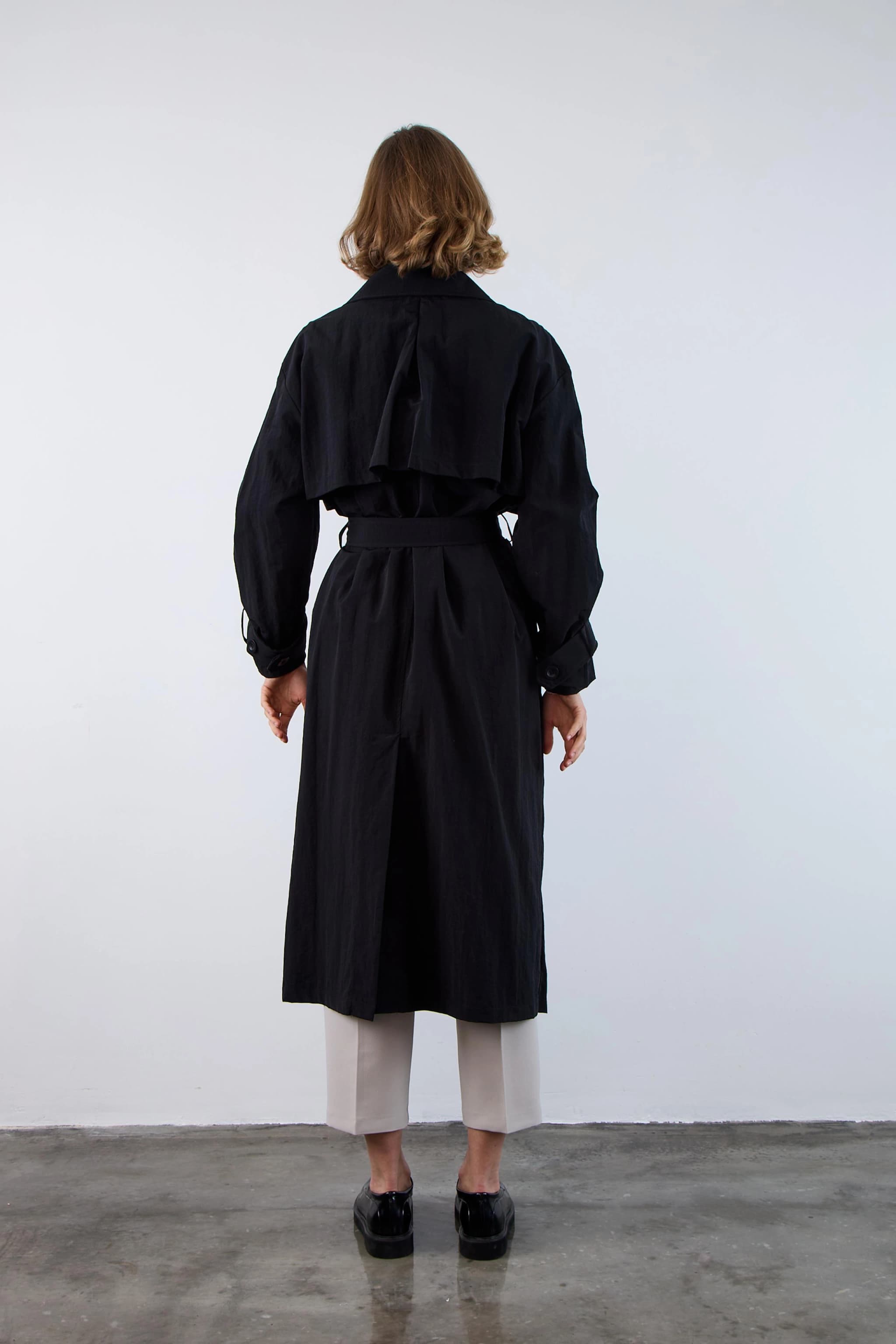 Black Trench Coat Women Long Double Breasted Oversized Classic Fall Spring Coat Vintage Style Belted Outerwear - görsel 2