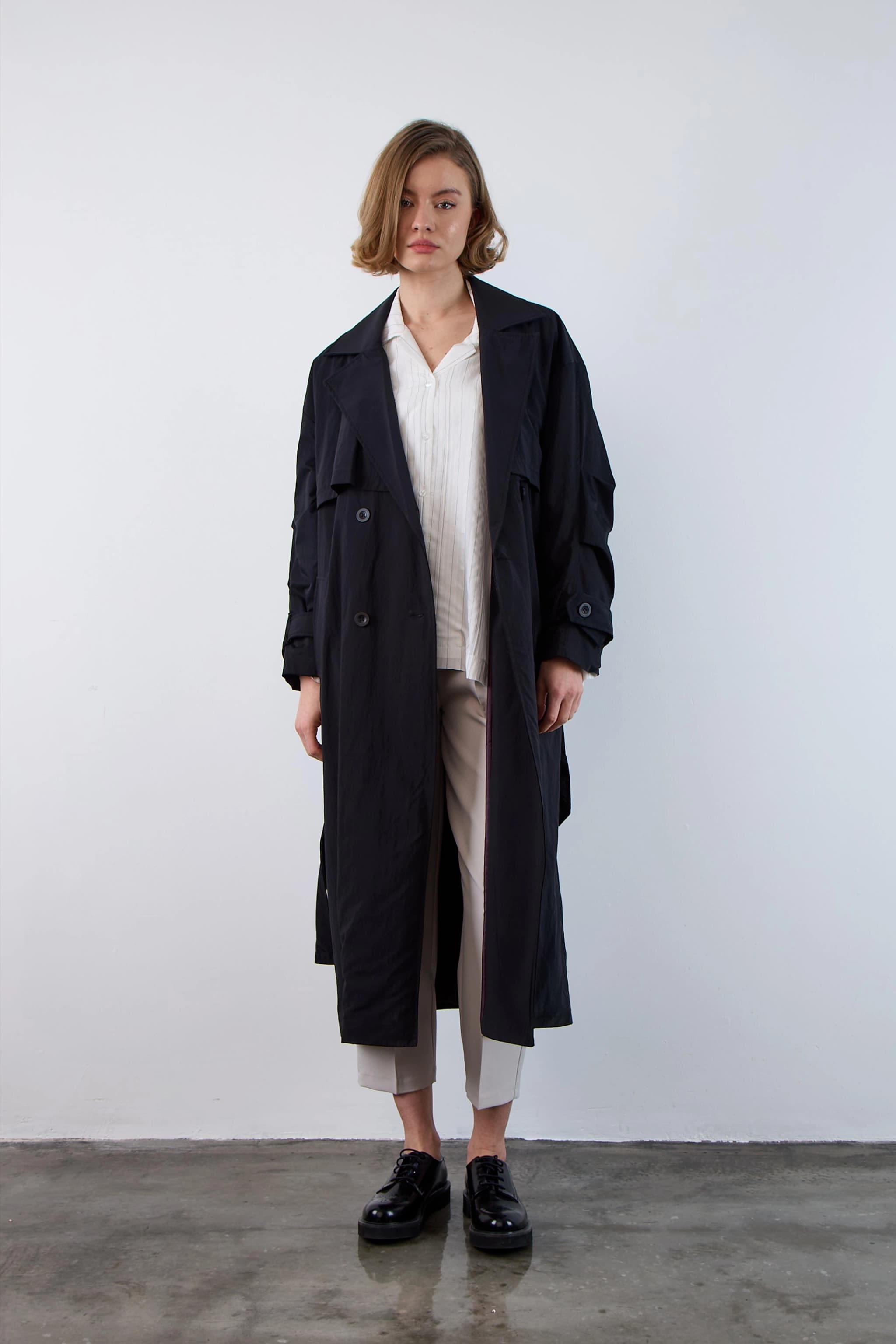 Black Trench Coat Women Long Double Breasted Oversized Classic Fall Spring Coat Vintage Style Belted Outerwear - görsel 1