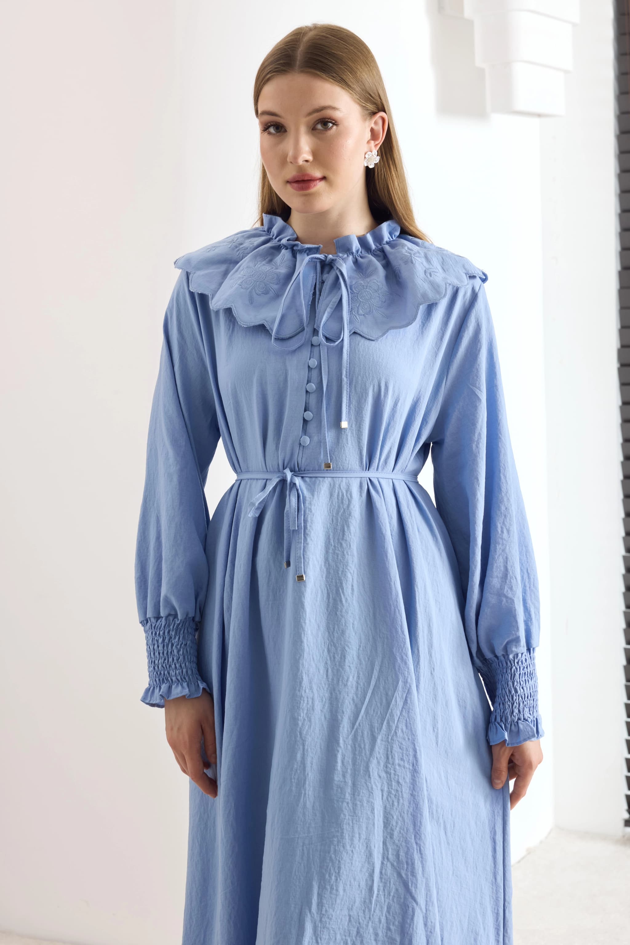 Blue Peasant Maxi Dress detailed view 3