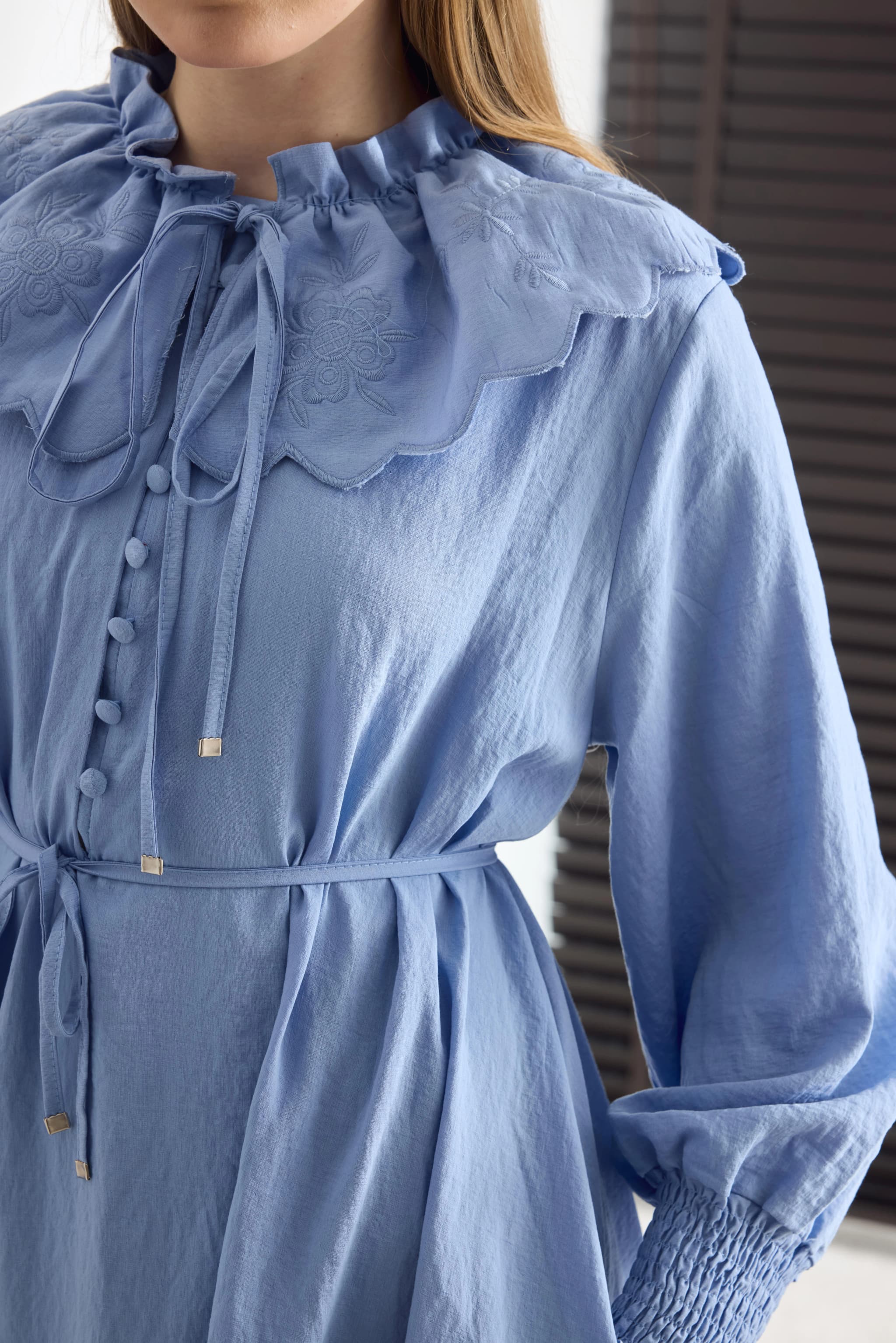 Blue Peasant Maxi Dress detailed view 2