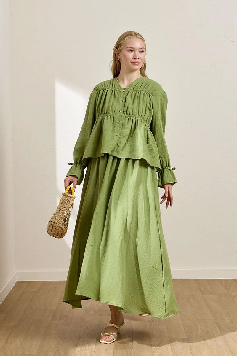 Bohemian Muslin Matching Set - Tiered Top & Flowing Gathered Skirt