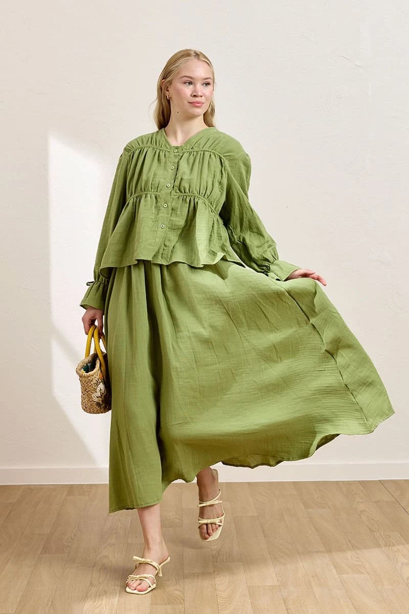 Bohemian Muslin Matching Set - Tiered Top & Flowing Gathered Skirt detailed view 4