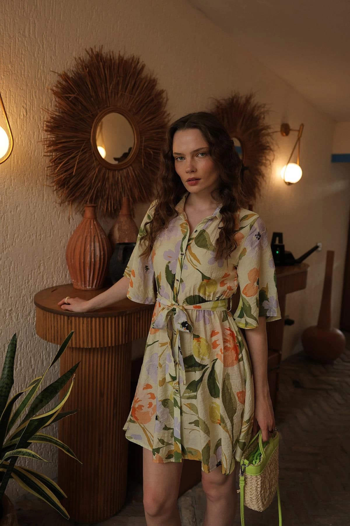 Botanical Watercolor Wrap Dress detailed view 6