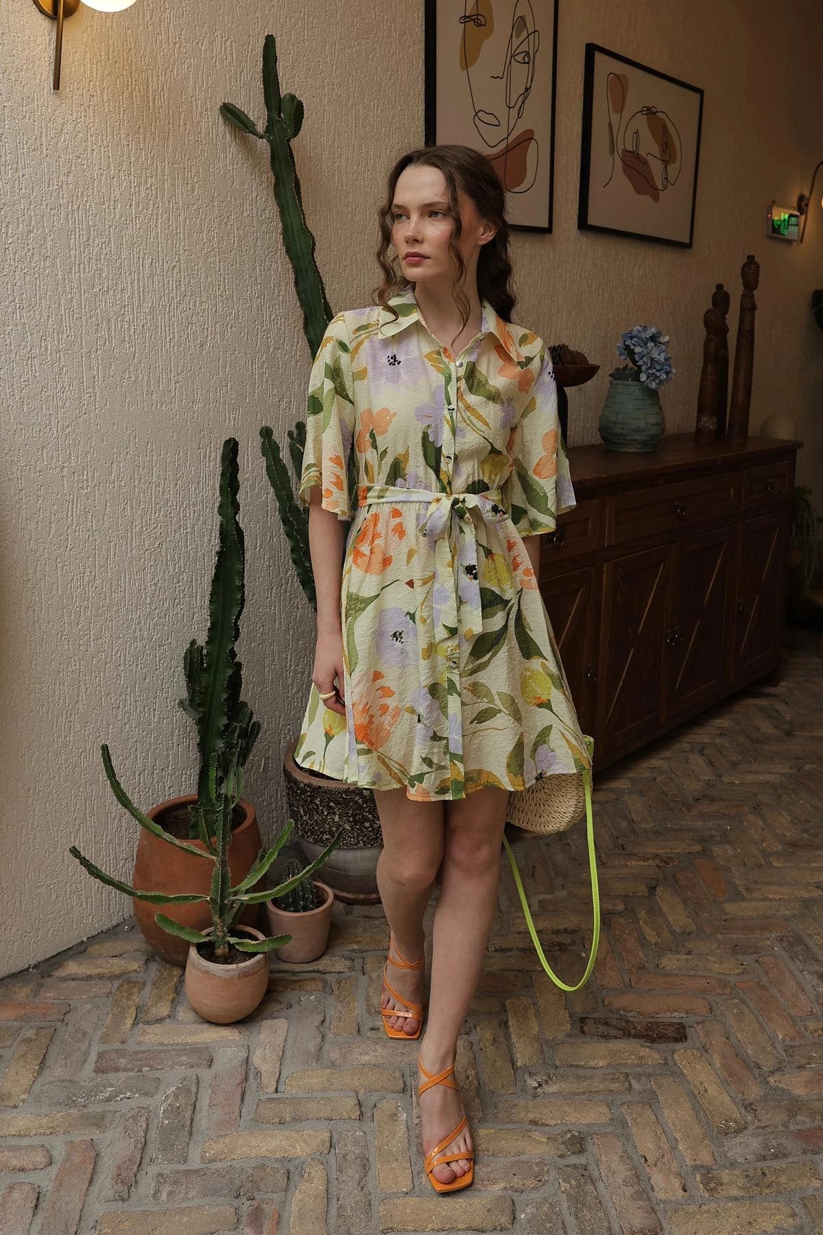 Botanical Watercolor Wrap Dress detailed view 5