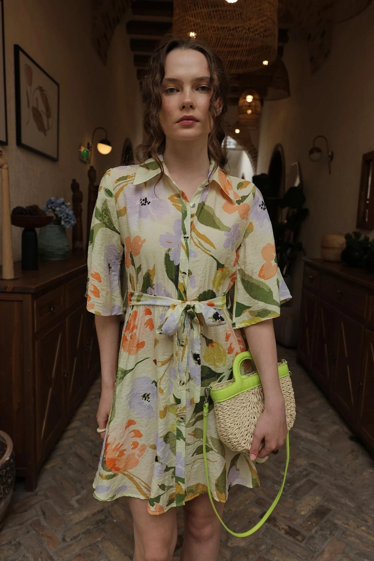 Botanical Watercolor Wrap Dress detailed view 3