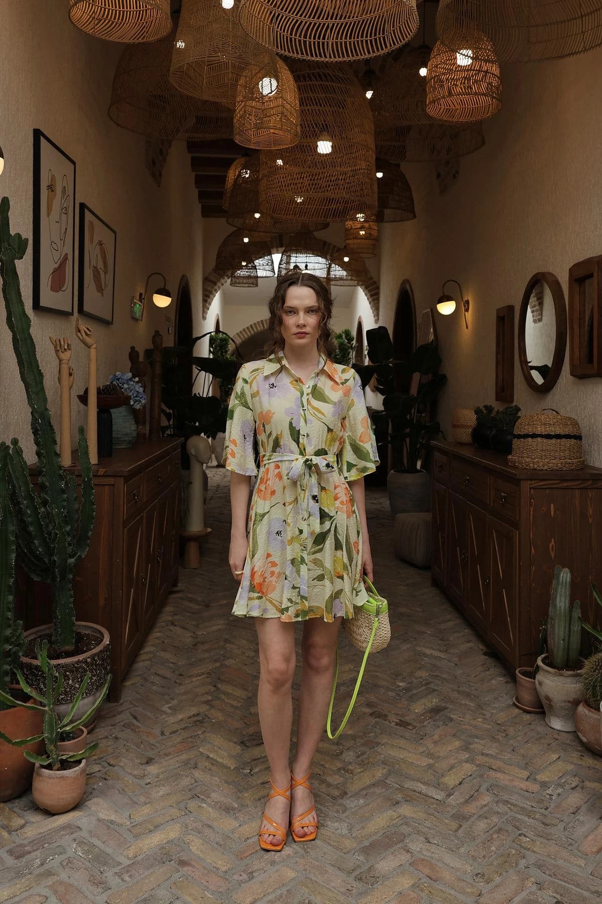 Botanical Watercolor Wrap Dress detailed view 2