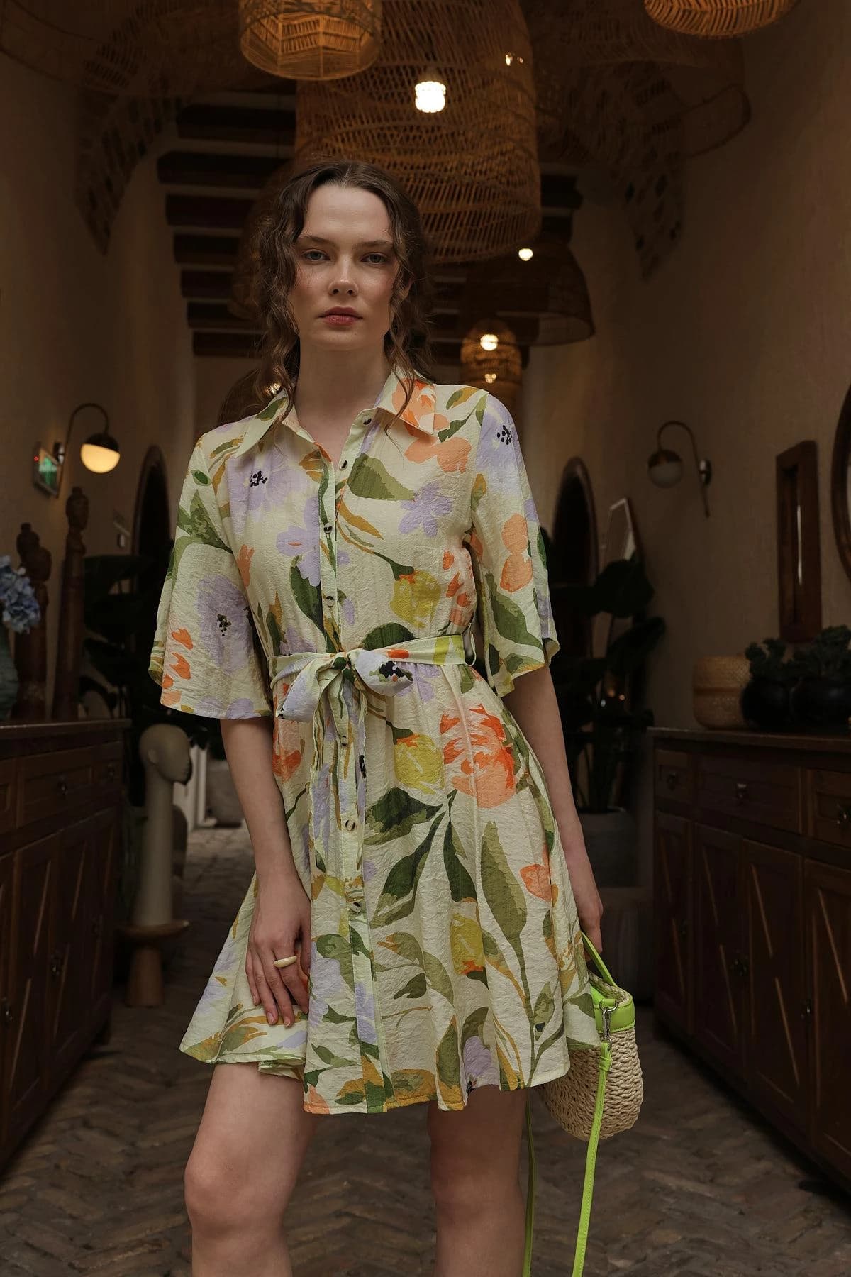 Botanical Watercolor Wrap Dress