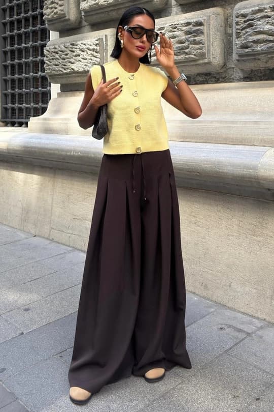 Brown High Waisted Wide Leg Pleated Trousers for Women - Elegant Tailored Palazzo Pants - Chic Office Casual Wear Pants