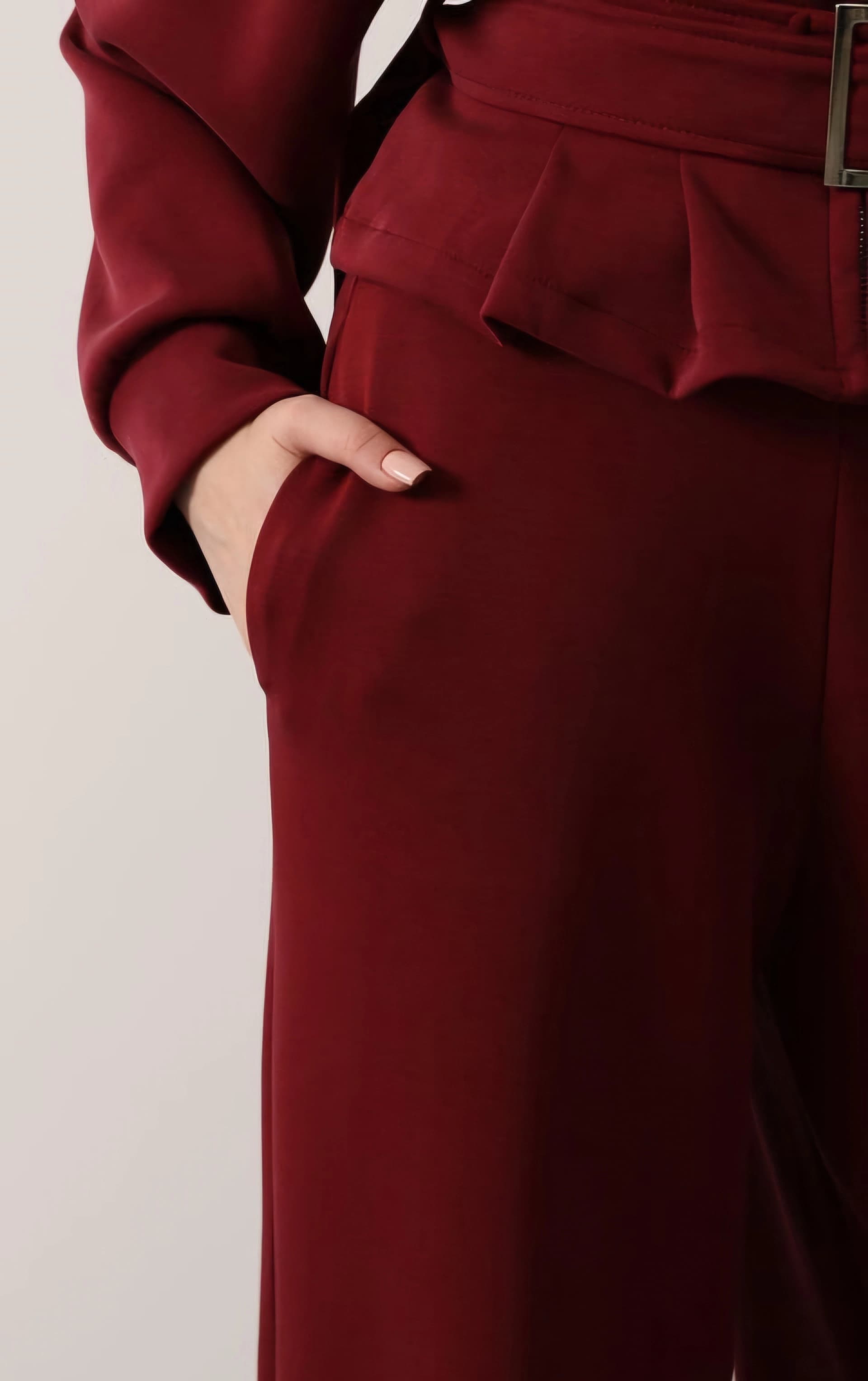 Burgundy Wide Leg Trousers | Jersey Knit Palazzo Pants | Flowing Drapey Winter Pant - görsel 1