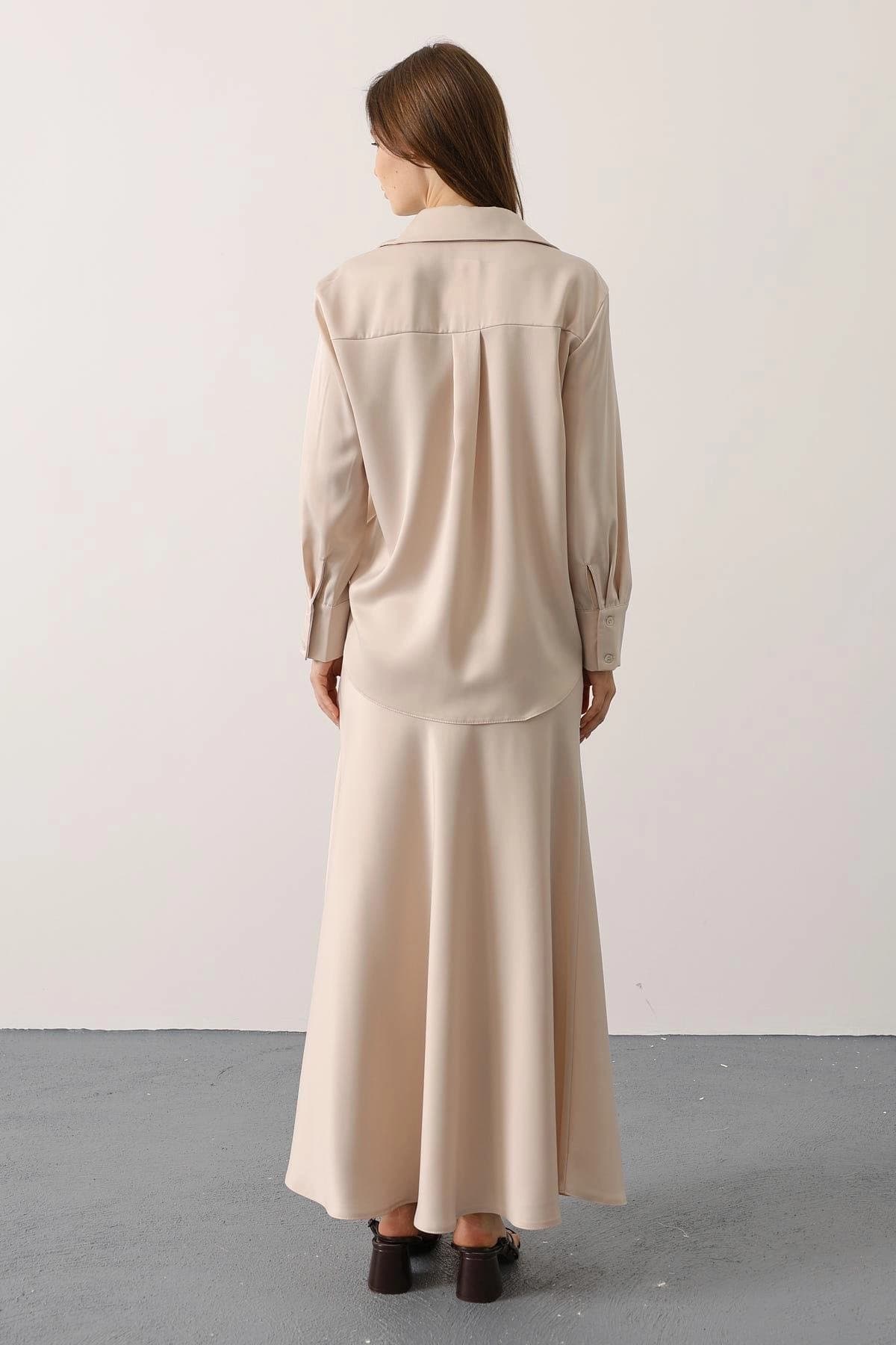 Champagne Silky Satin Maxi Skirt, Elegant Formal Long Skirt for Wedding Guest - görsel 1