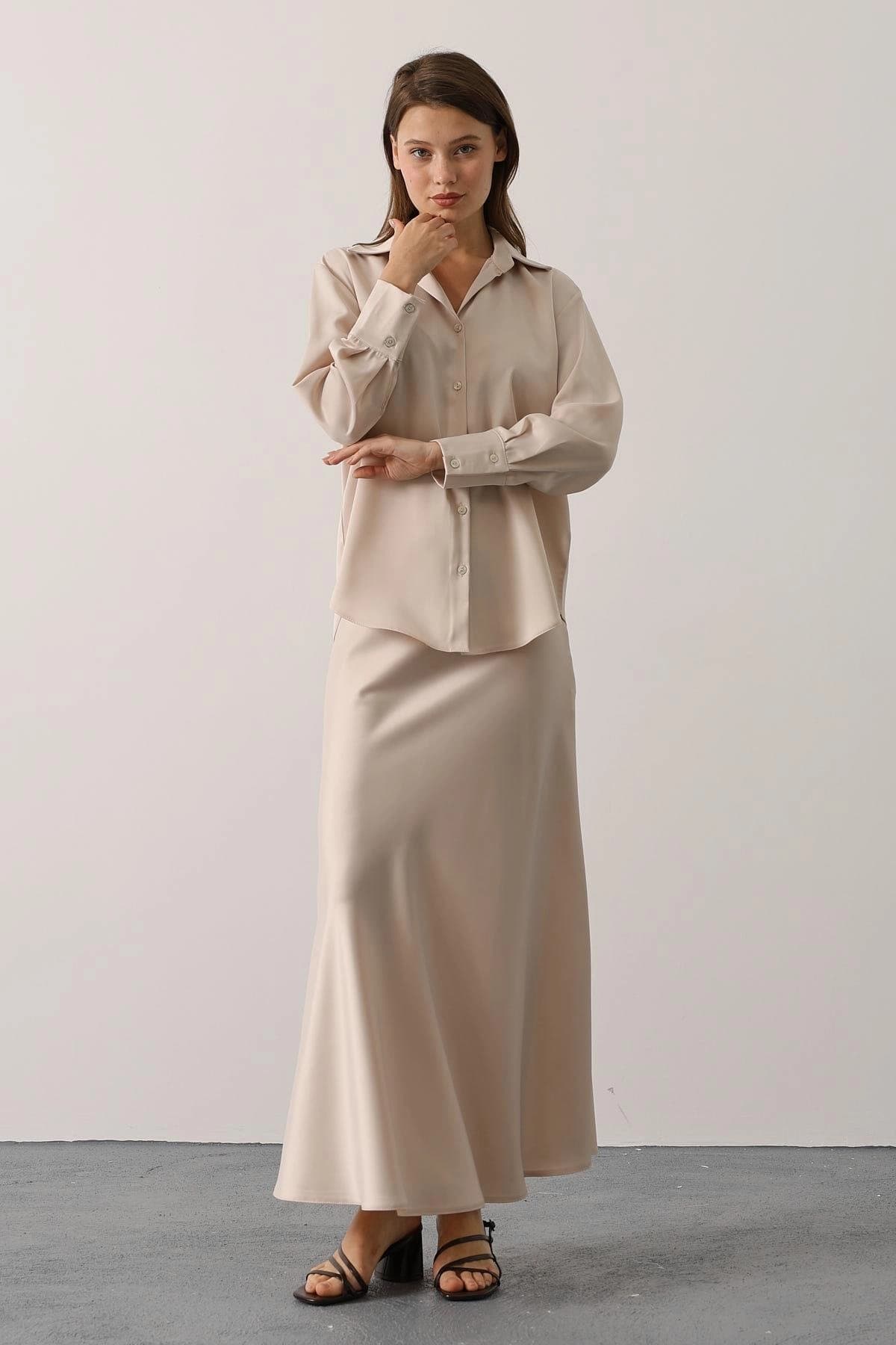 Champagne Silky Satin Maxi Skirt, Elegant Formal Long Skirt for Wedding Guest