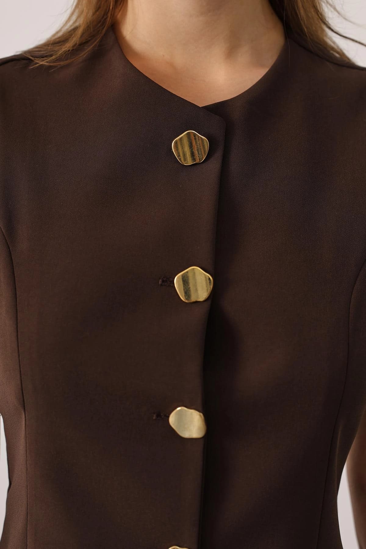 Chocolate Brown Suit, Tailored Vest & Wide Leg Pants Set, Quiet Luxury Office Outfit - görsel 1