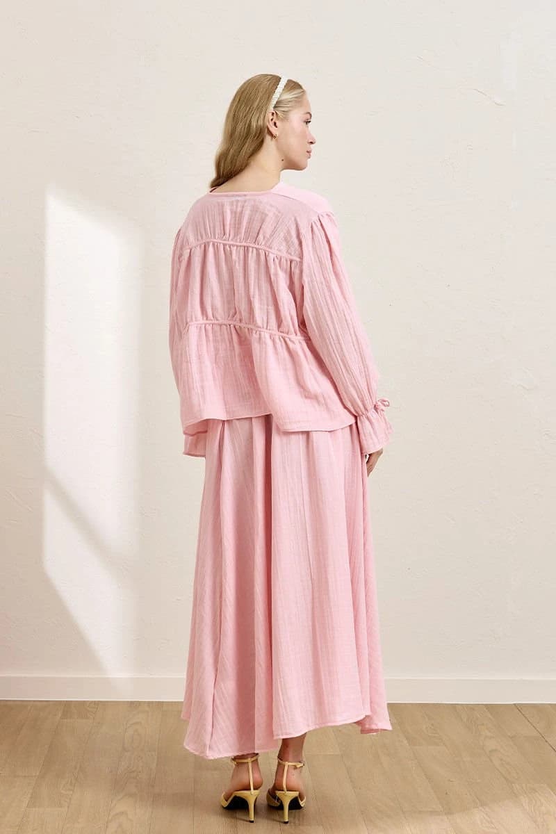 Cottagecore Muslin Outfit - Button-Front Blouse & High-Waist Balloon Skirt detailed view 8