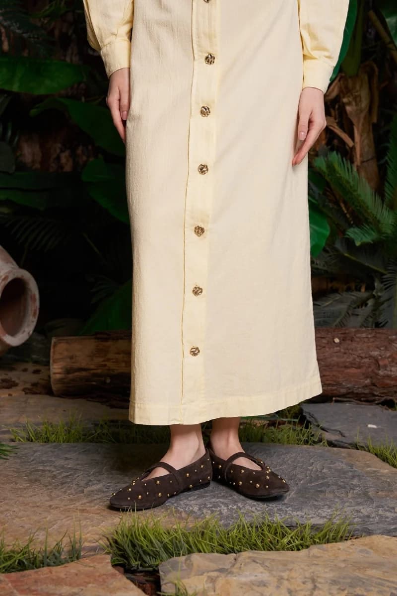 Cream Linen Shirt Dress Women Long Sleeve Button Front Midi Dress with Belt Casual Summer Dress - görsel 2