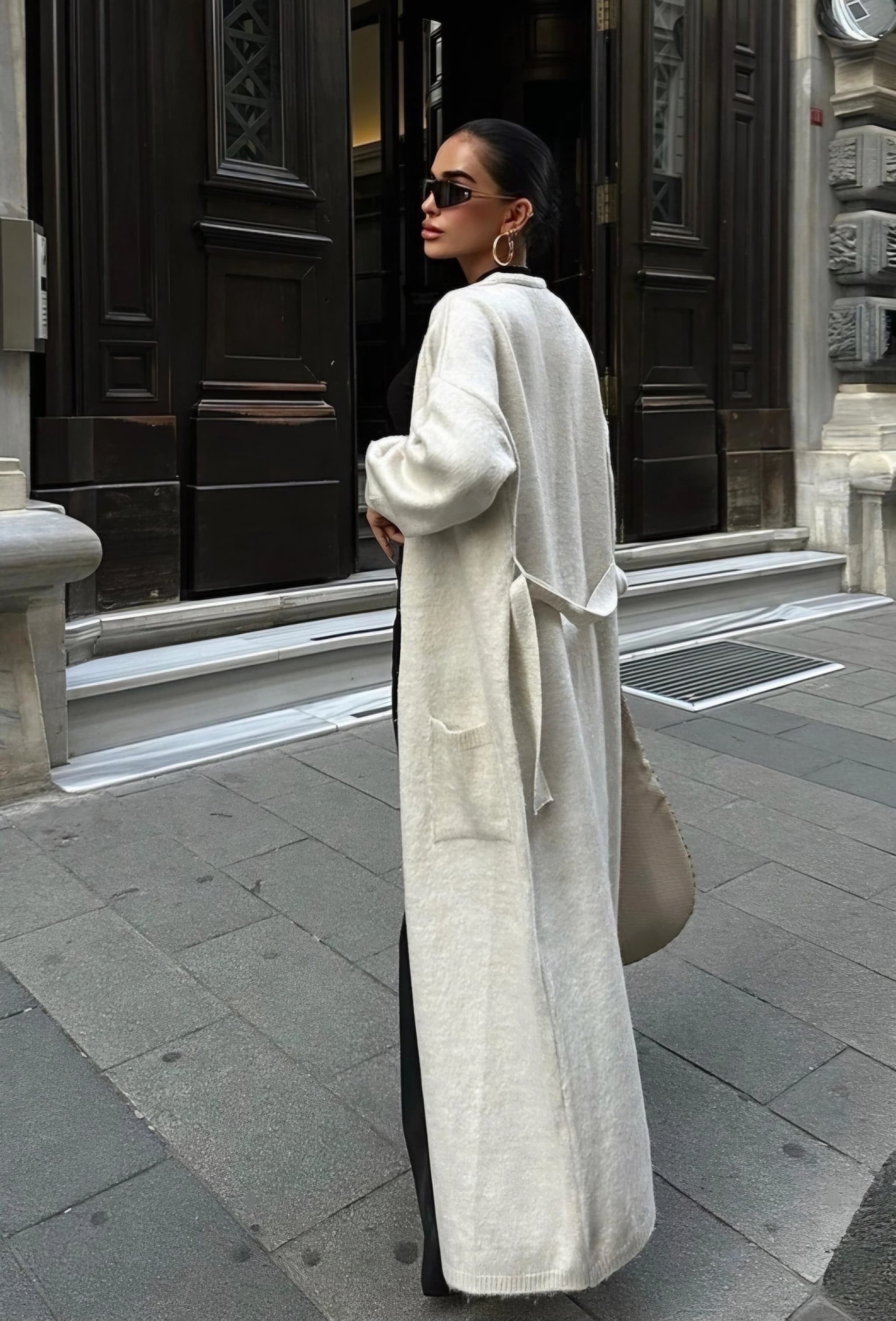 Cream Merino-Feel Maxi Knit Duster | Longline Open-Front Cardigan Coat for Women