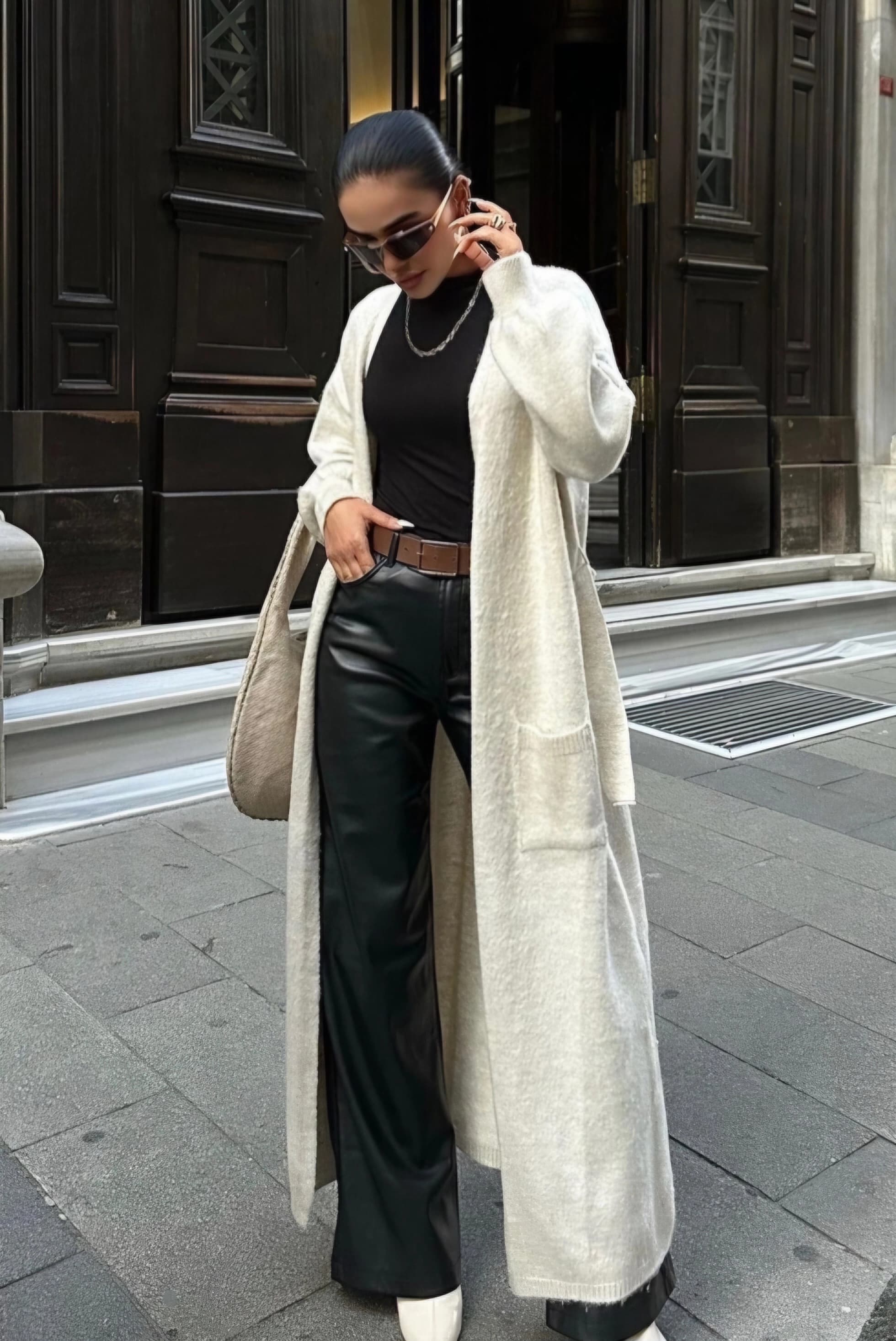 Cream Merino-Feel Maxi Knit Duster | Longline Open-Front Cardigan Coat for Women - görsel 1