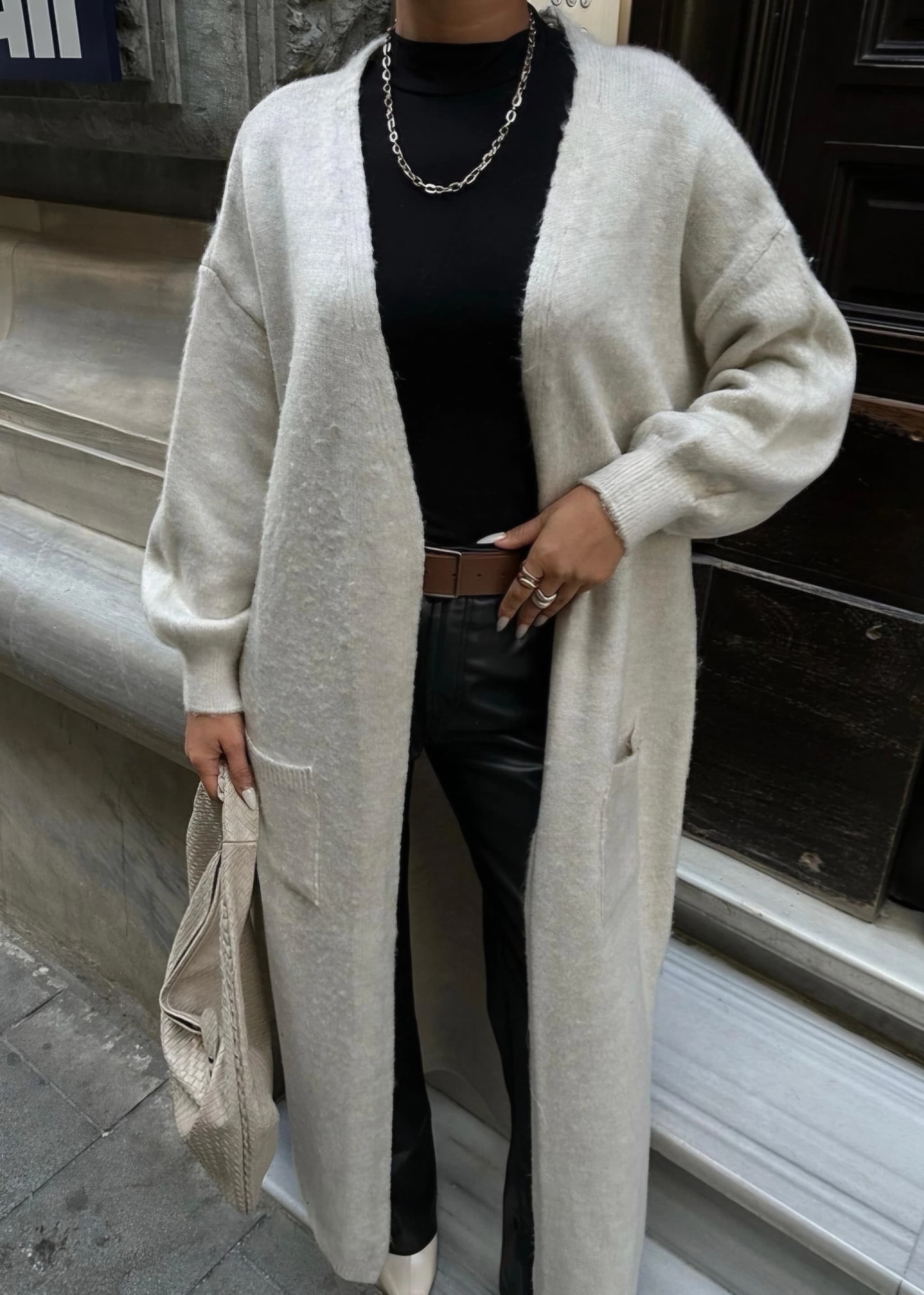 Cream Merino-Feel Maxi Knit Duster | Longline Open-Front Cardigan Coat for Women - görsel 2