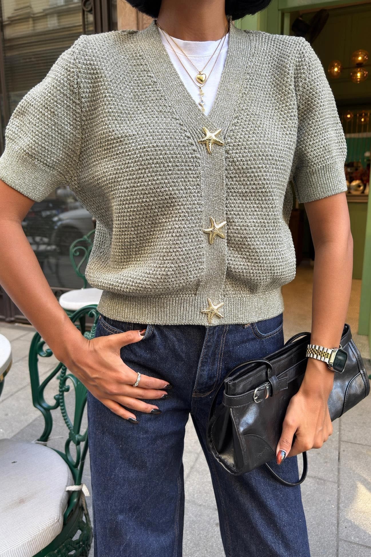 Cropped Pastel Yellow Knit Cardigan with Star Buttons & White Lace Tiered Mini Skirt – Romantic Summer Two-Piece Set