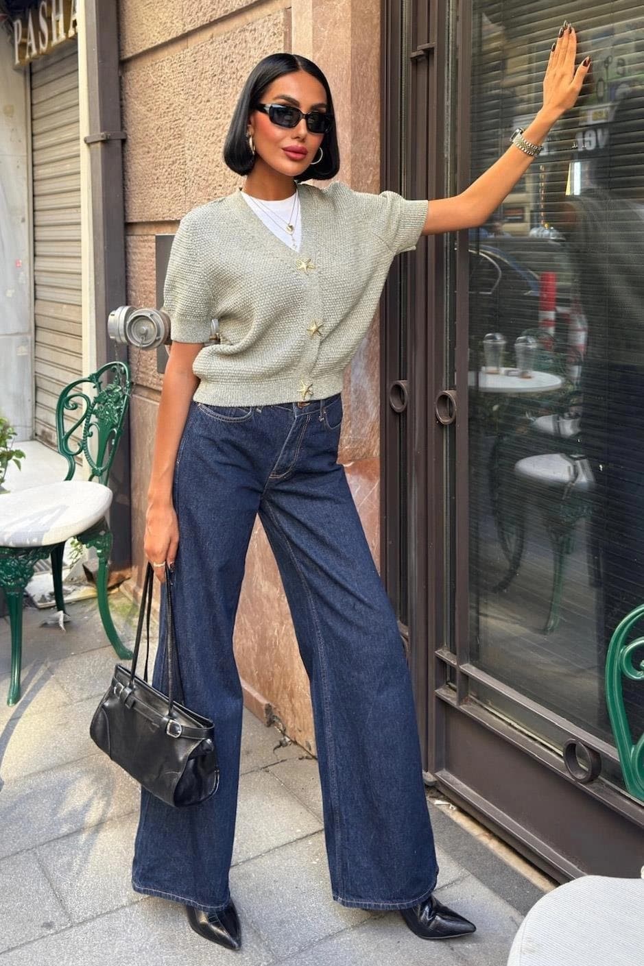 Cropped Pastel Yellow Knit Cardigan with Star Buttons & White Lace Tiered Mini Skirt – Romantic Summer Two-Piece Set - görsel 2