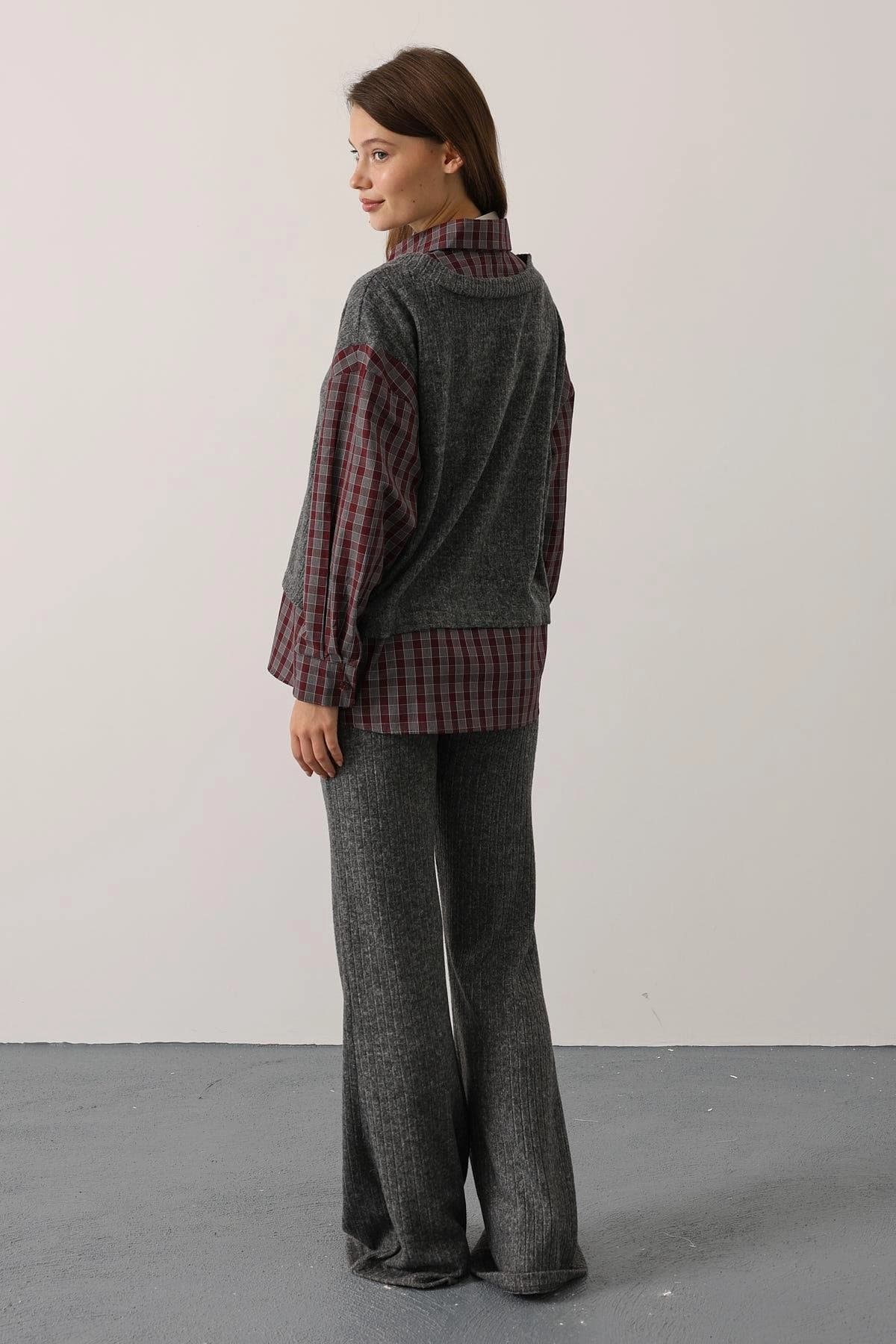 Dark Academia Knit Suit, Ribbed Sweater Vest and Wide Leg Pants Set - görsel 1