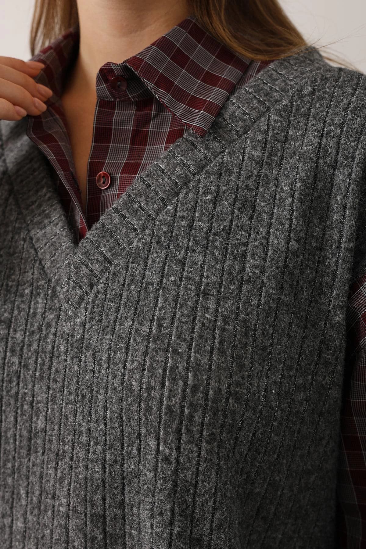 Dark Academia Knit Suit, Ribbed Sweater Vest and Wide Leg Pants Set - görsel 2