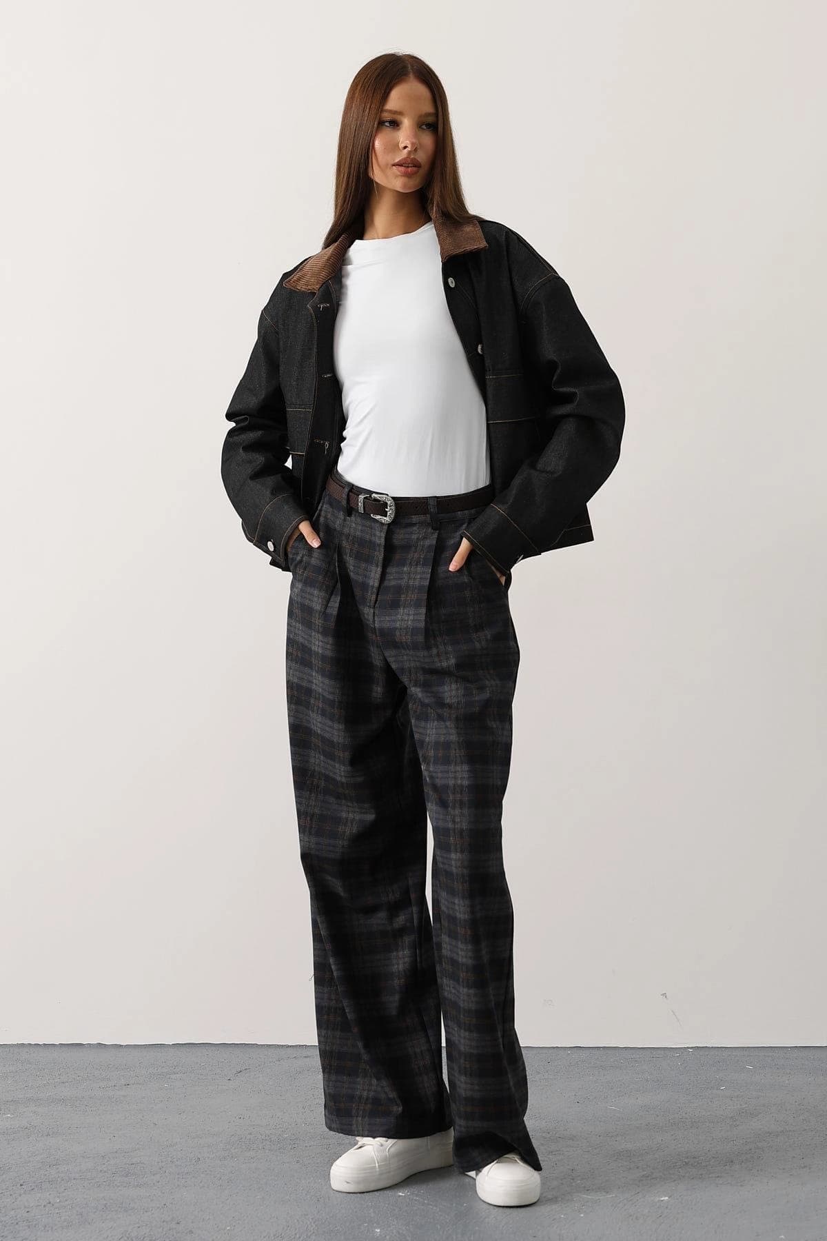 Dark Academia Plaid Trousers, High Waisted Wide Leg Pants, Pleated Wool Trousers for Women, Vintage Inspired 90s Office Siren Fall Fashion