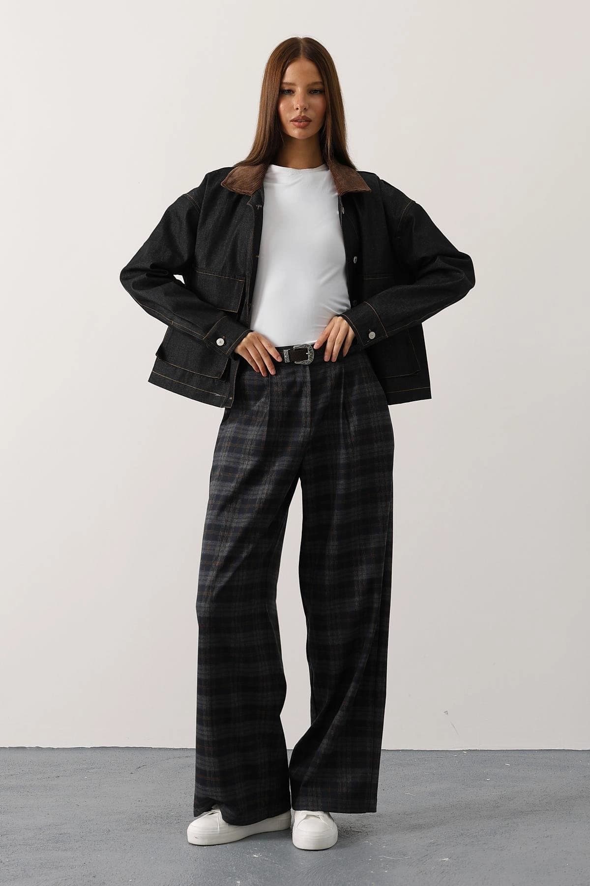 Dark Academia Plaid Trousers, High Waisted Wide Leg Pants, Pleated Wool Trousers for Women, Vintage Inspired 90s Office Siren Fall Fashion - görsel 3