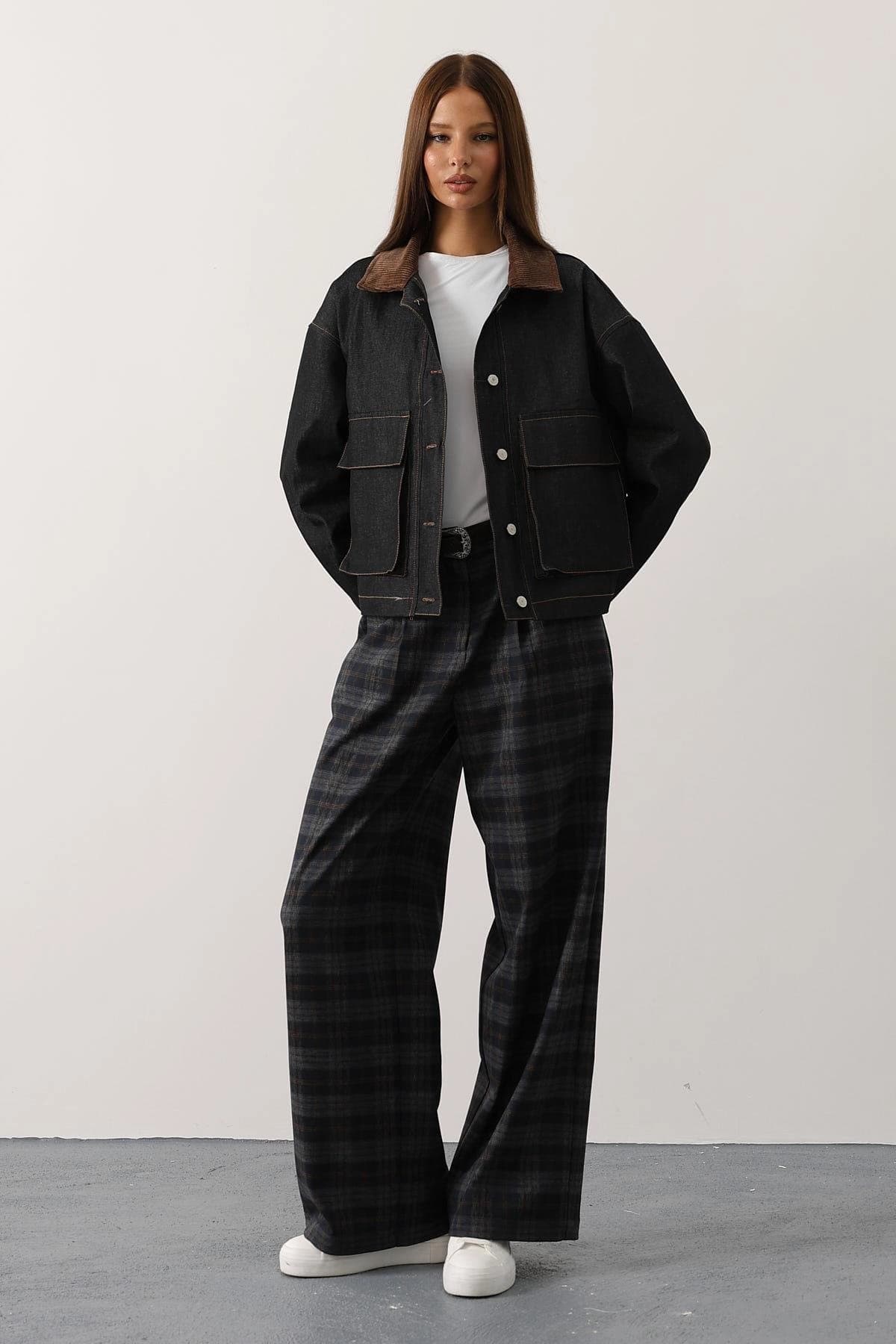 Dark Academia Plaid Trousers, High Waisted Wide Leg Pants, Pleated Wool Trousers for Women, Vintage Inspired 90s Office Siren Fall Fashion - görsel 4
