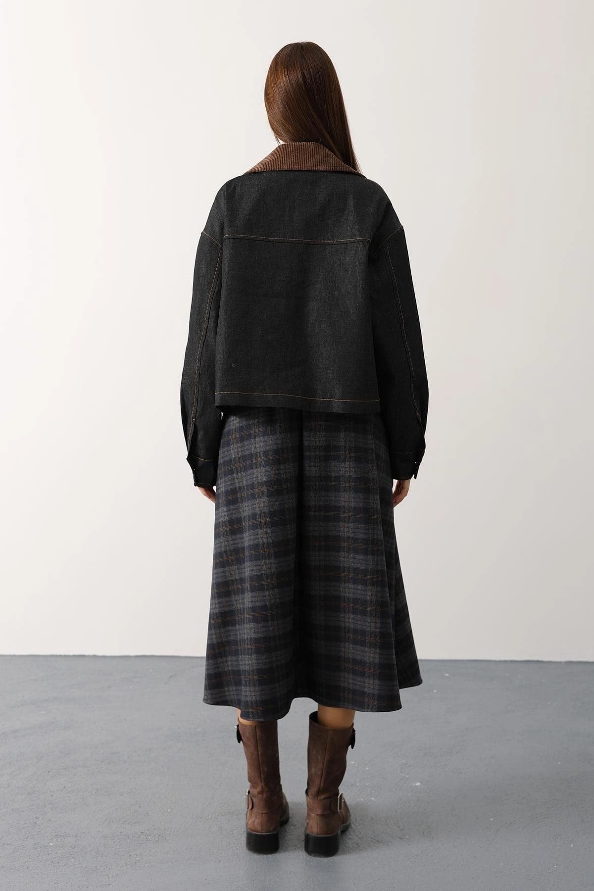 Dark Academia Plaid Wool Skirt, High Waist Button Front Midi Skirt, Vintage Style A-Line Tartan Skirt for Women, Fall Winter Fashion - görsel 6