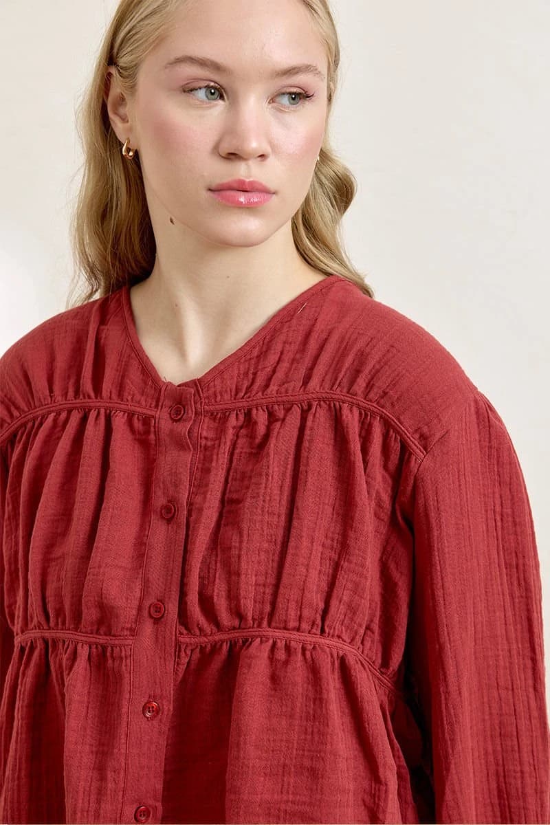 Ethereal Muslin Ensemble - Puff Sleeve Blouse & Gathered Floor-Length Skirt detailed view 6