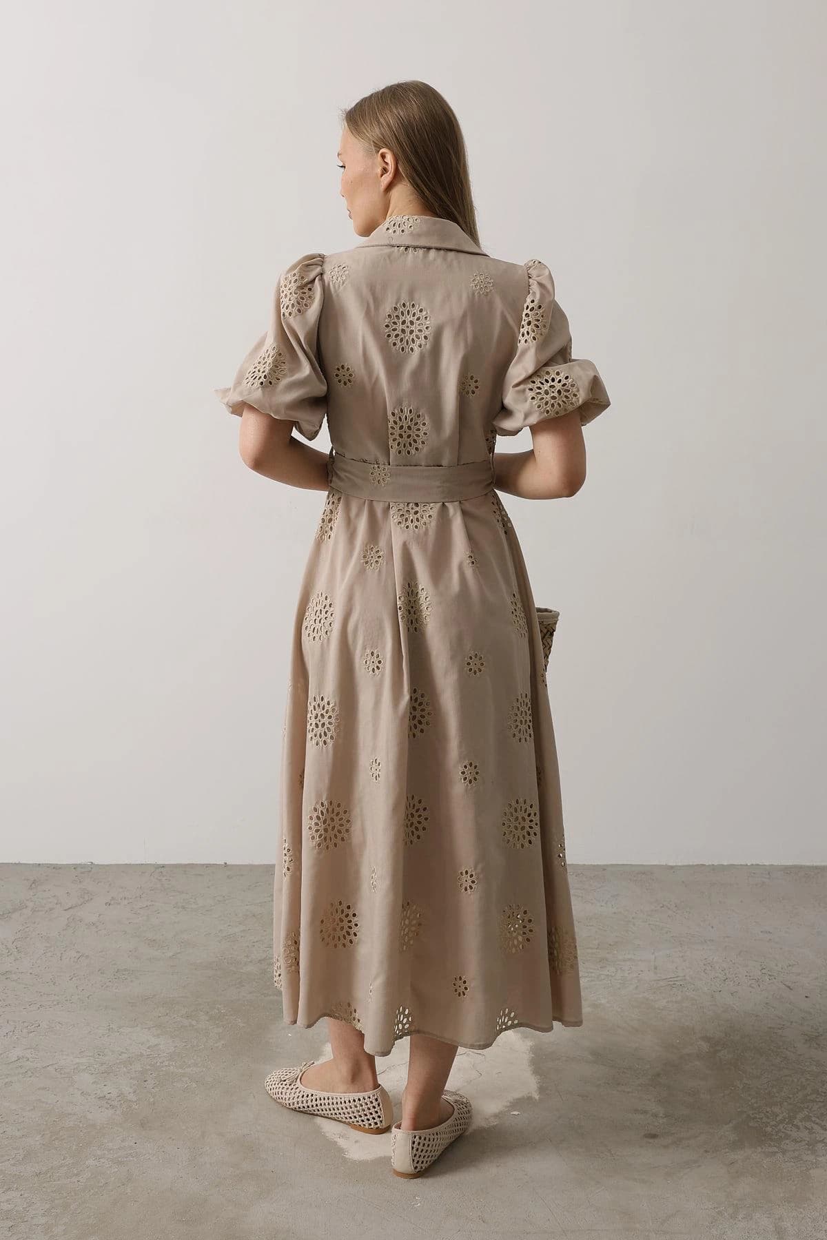 Eyelet Embroidered Midi Shirt Dress detailed view 6