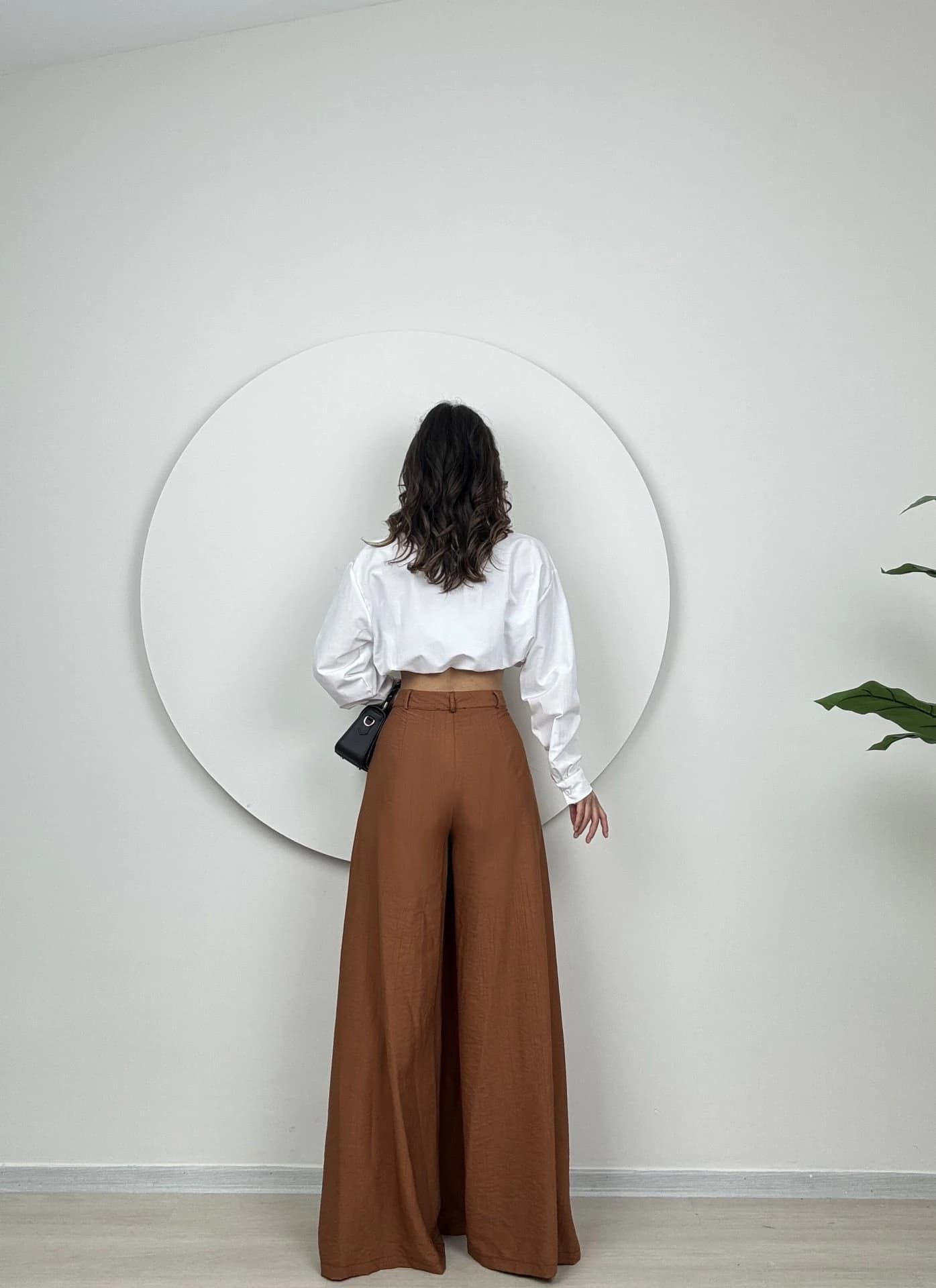 High Waist Wide Leg Palazzo Pants Terracotta Elegant Flowy Trousers Boho Chic Summer Pants detailed view 6