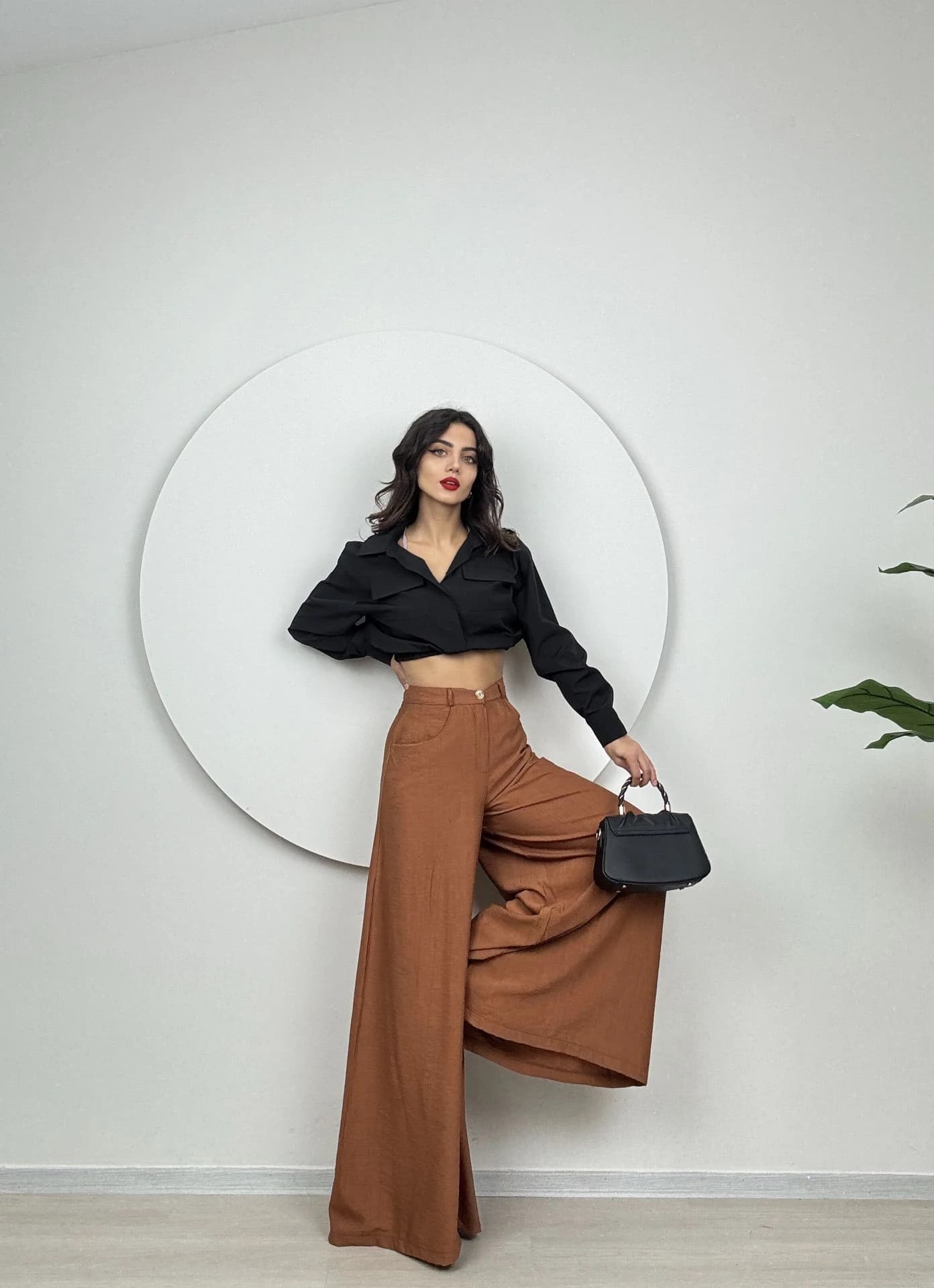 High Waist Wide Leg Palazzo Pants Terracotta Elegant Flowy Trousers Boho Chic Summer Pants detailed view 5