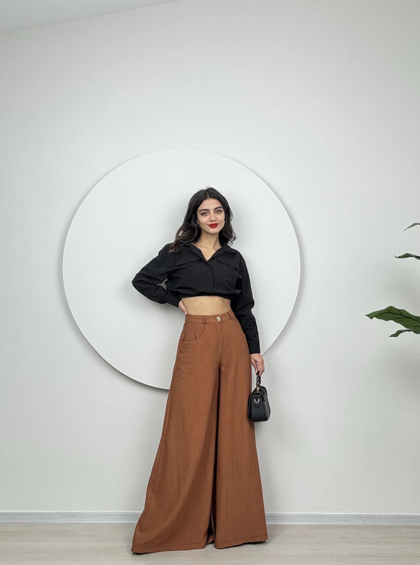 High Waist Wide Leg Palazzo Pants Terracotta Elegant Flowy Trousers Boho Chic Summer Pants detailed view 3