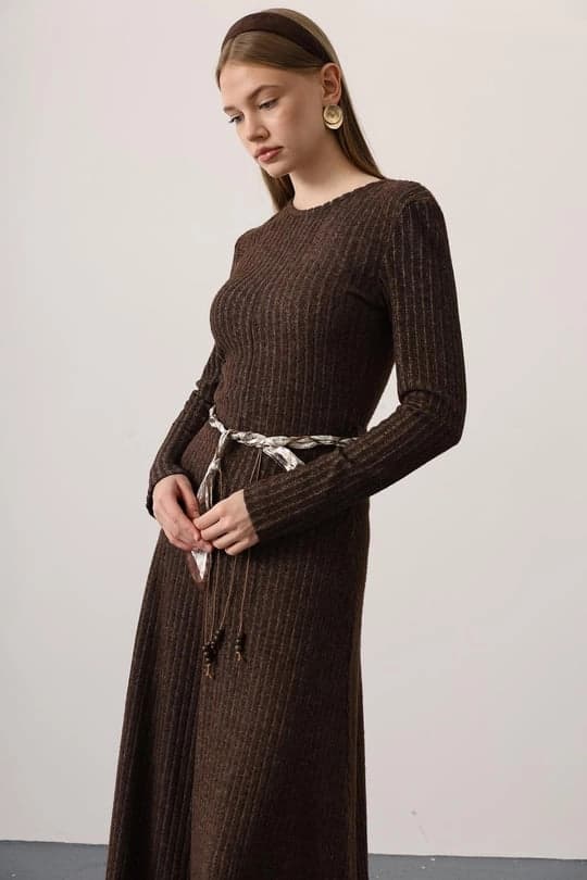 Knit Brown Maxi Dress | Long Sleeve Asymmetrical Dress | Modest Fall Winter Chic - görsel 2