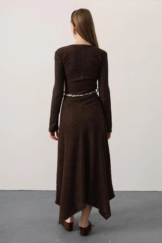 Knit Brown Maxi Dress | Long Sleeve Asymmetrical Dress | Modest Fall Winter Chic - görsel 4
