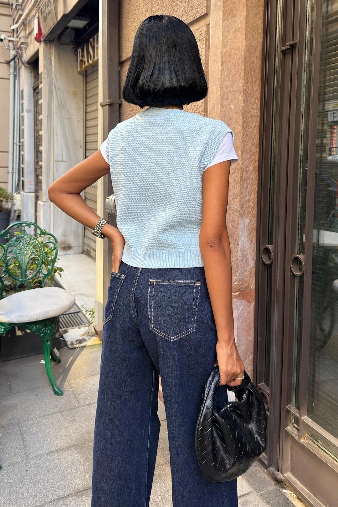 Light Blue Knit Vest Women | Sleeveless Button Cardigan | Textured Sweater Vest | Cropped Layering Top | Preppy Style - görsel 1
