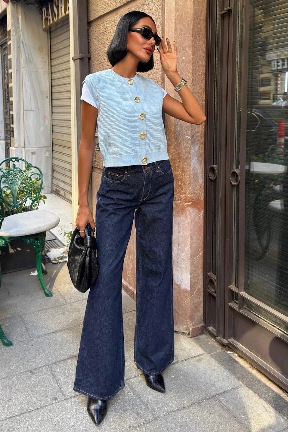 Light Blue Knit Vest Women | Sleeveless Button Cardigan | Textured Sweater Vest | Cropped Layering Top | Preppy Style - görsel 5